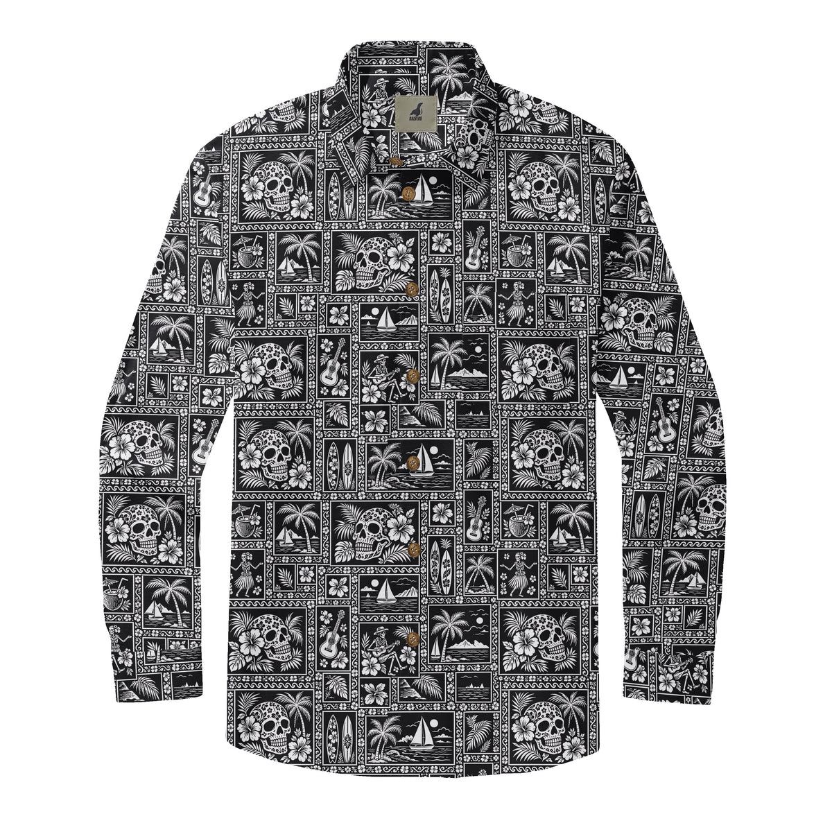Monochrome Calavera Island Tiles Long Sleeve Shirt