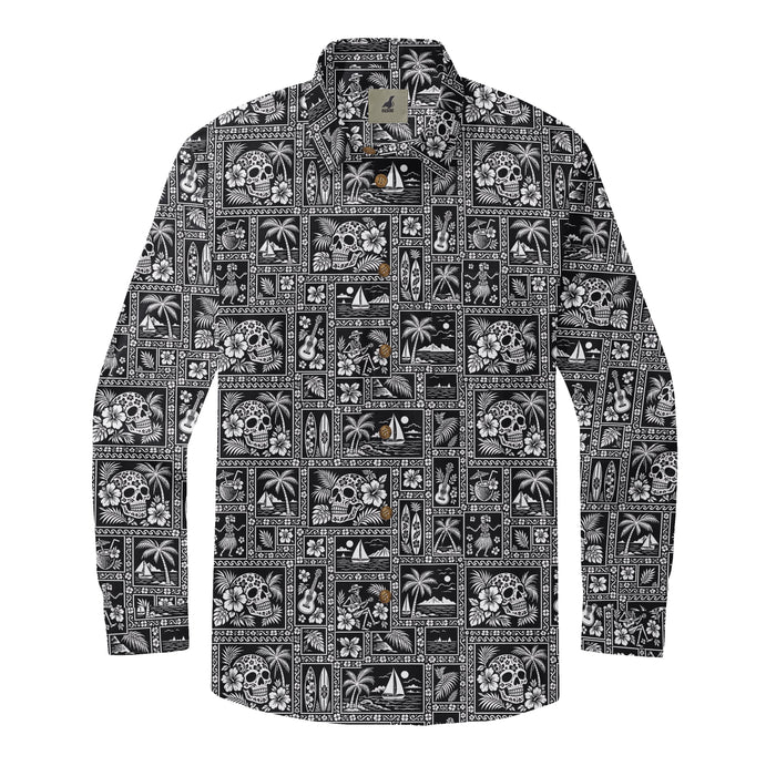 Monochrome Calavera Island Tiles Long Sleeve Shirt