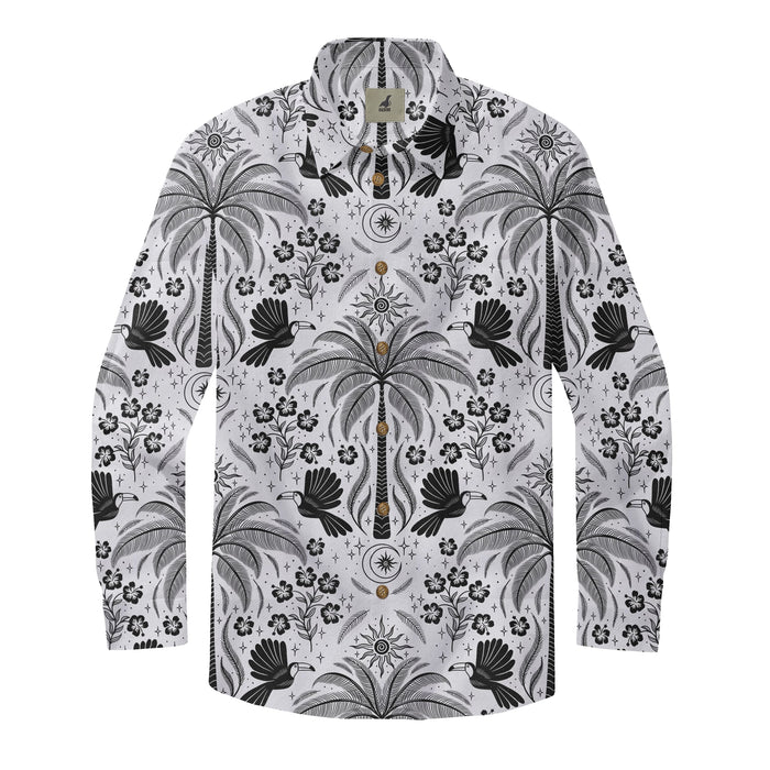 White Tropical Floral Long Sleeve Hawaiian Shirt
