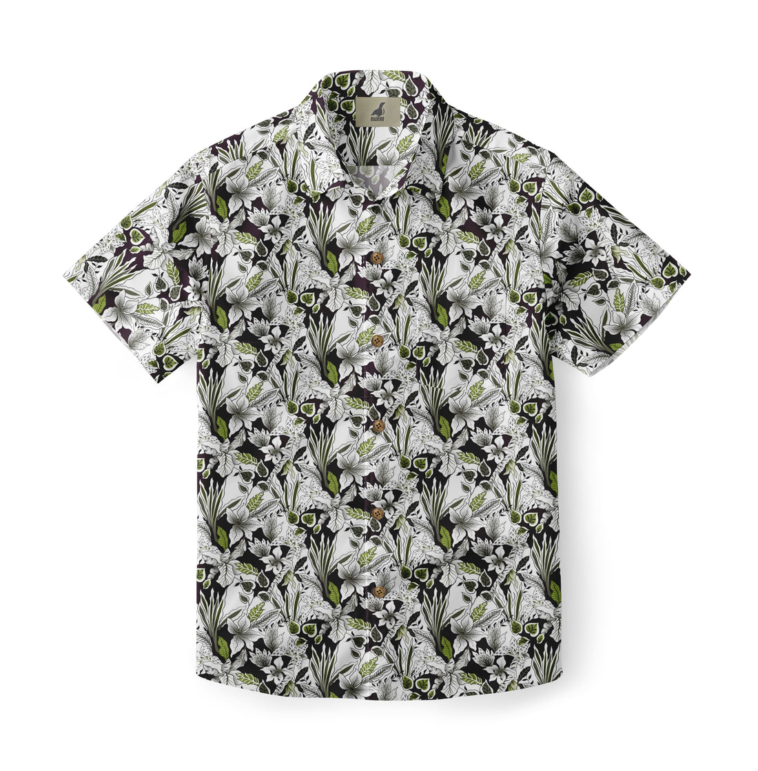 Black and White Tropical Floral Hawaiian Shirt