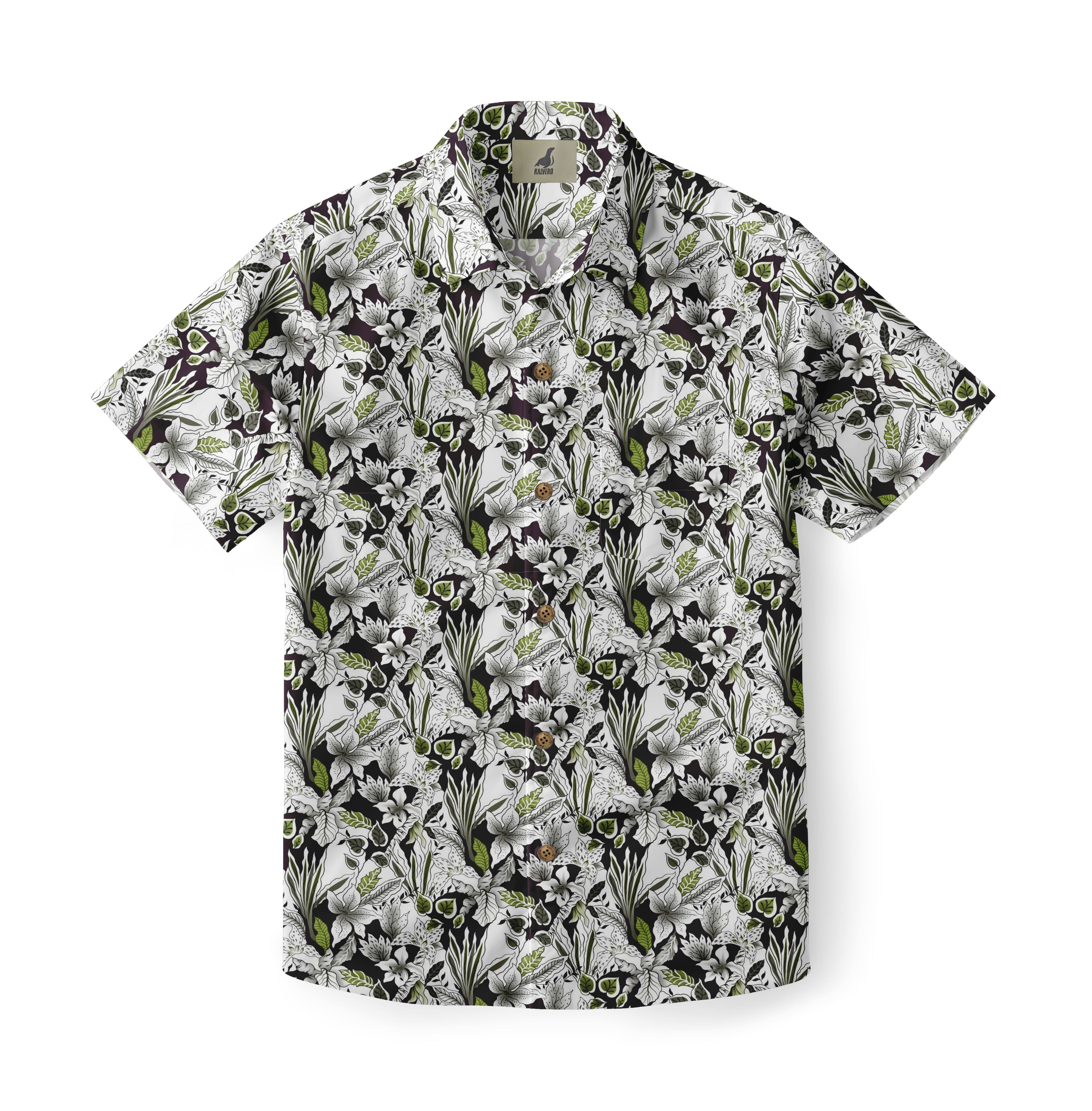 Black and White Tropical Floral Hawaiian Shirt