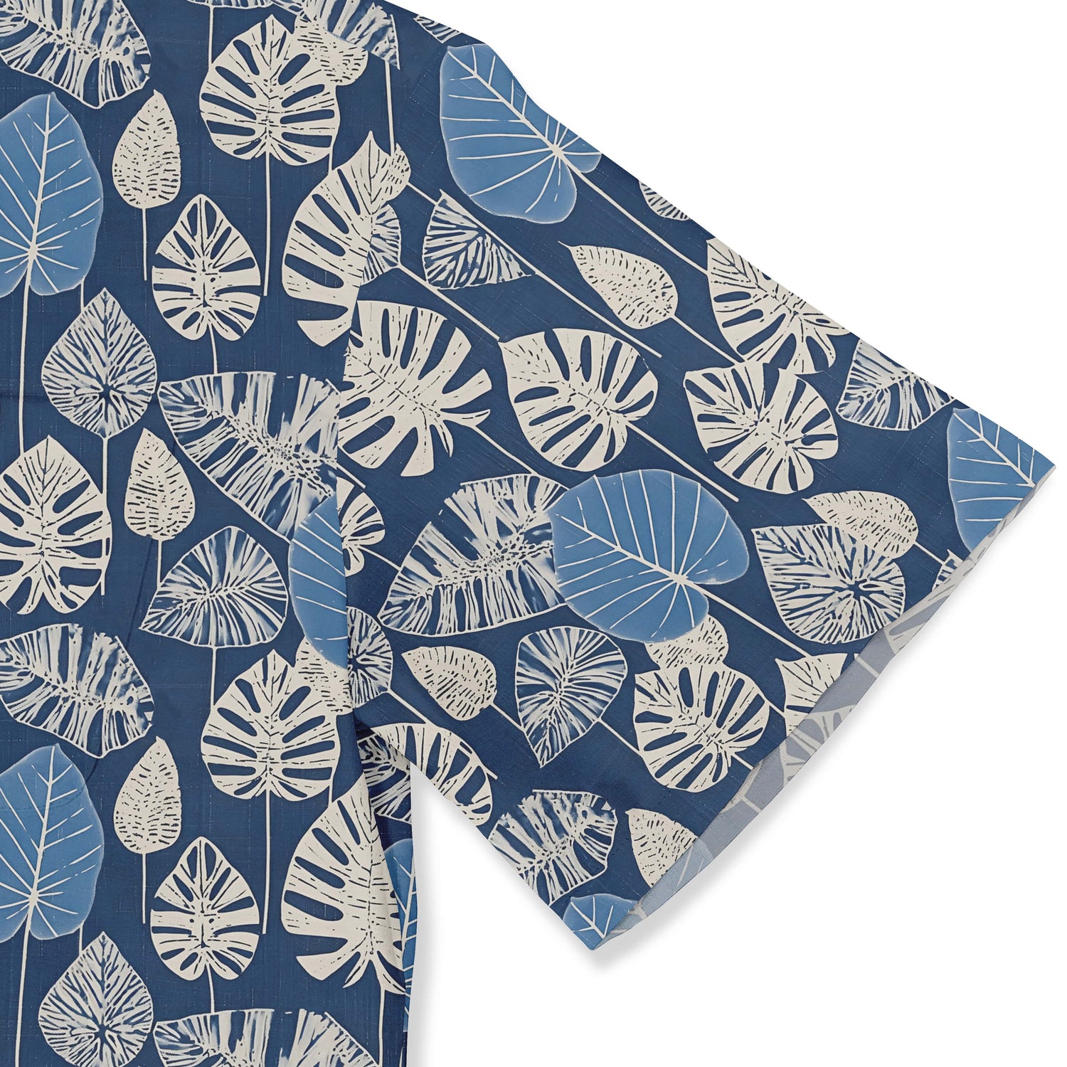  Nature-inspired leaf pattern in calming blue and white tones.