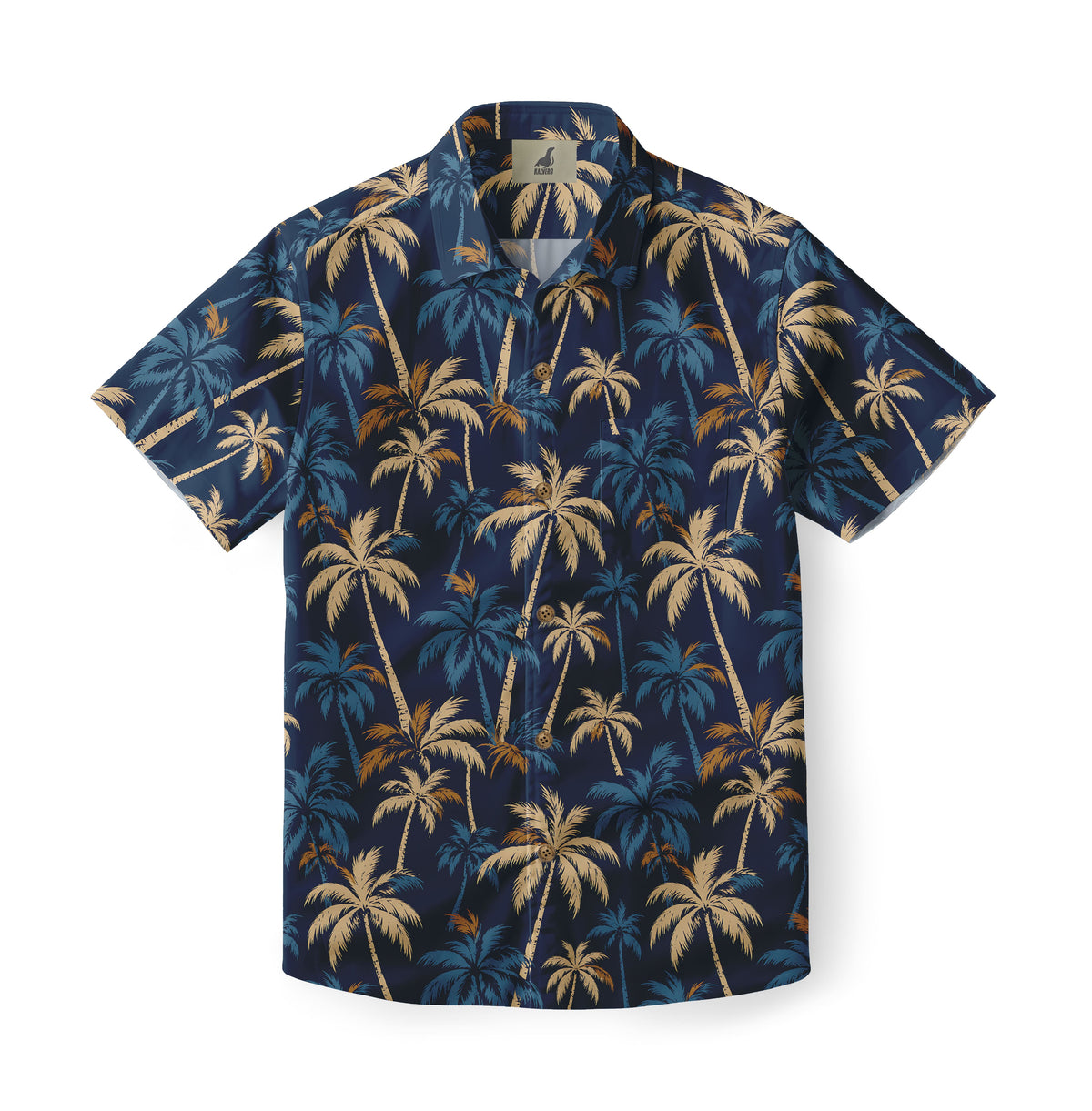 Navy Gold Palm Grove Hawaiian Shirt