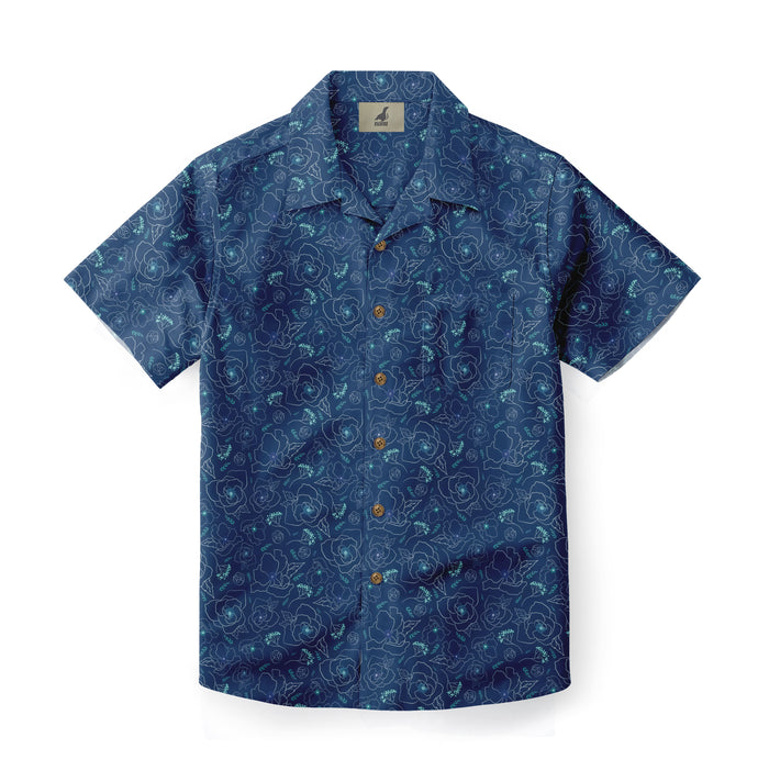 Navy Line Flower Hawaiian Shirt