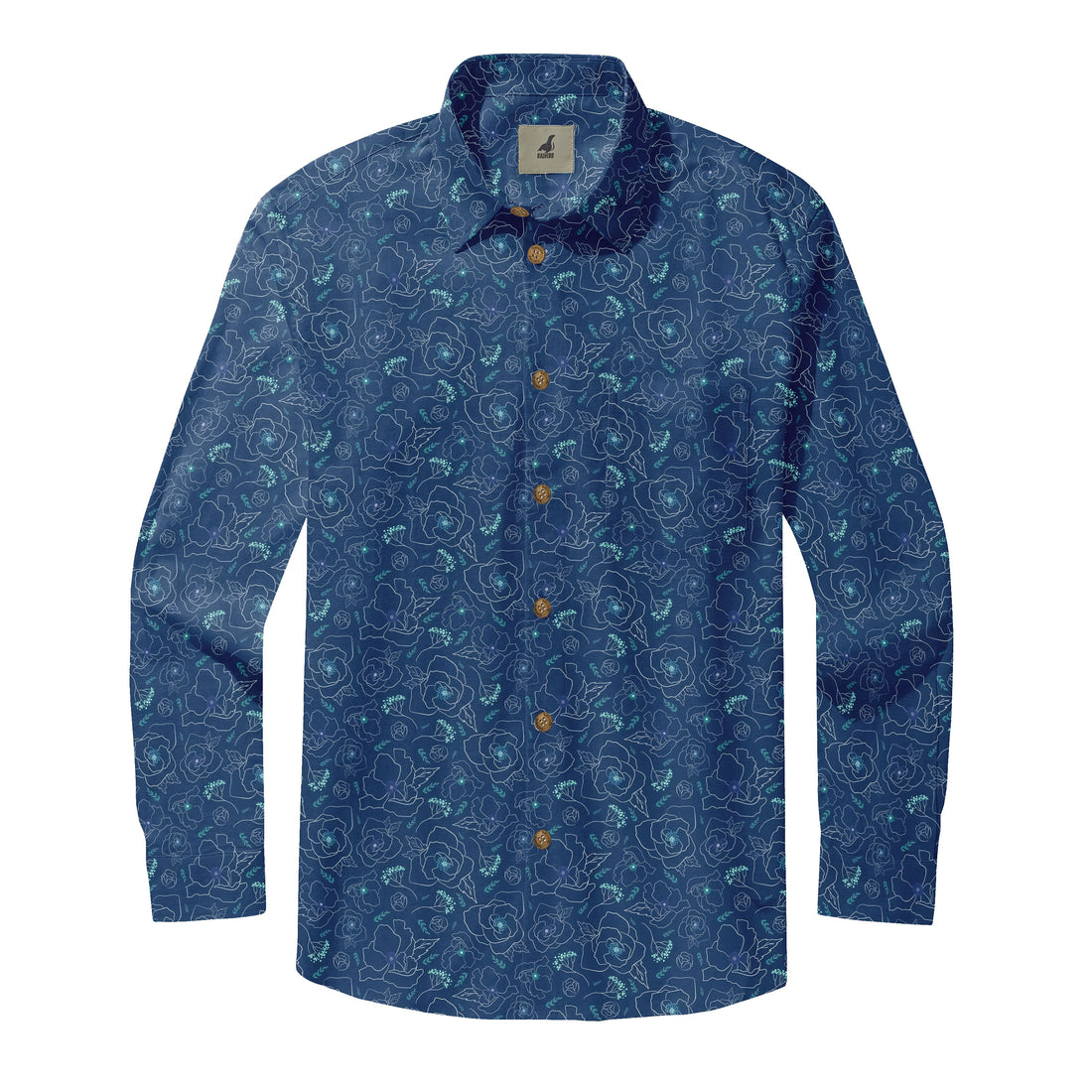 Navy Line Flower Long Sleeve Shirts