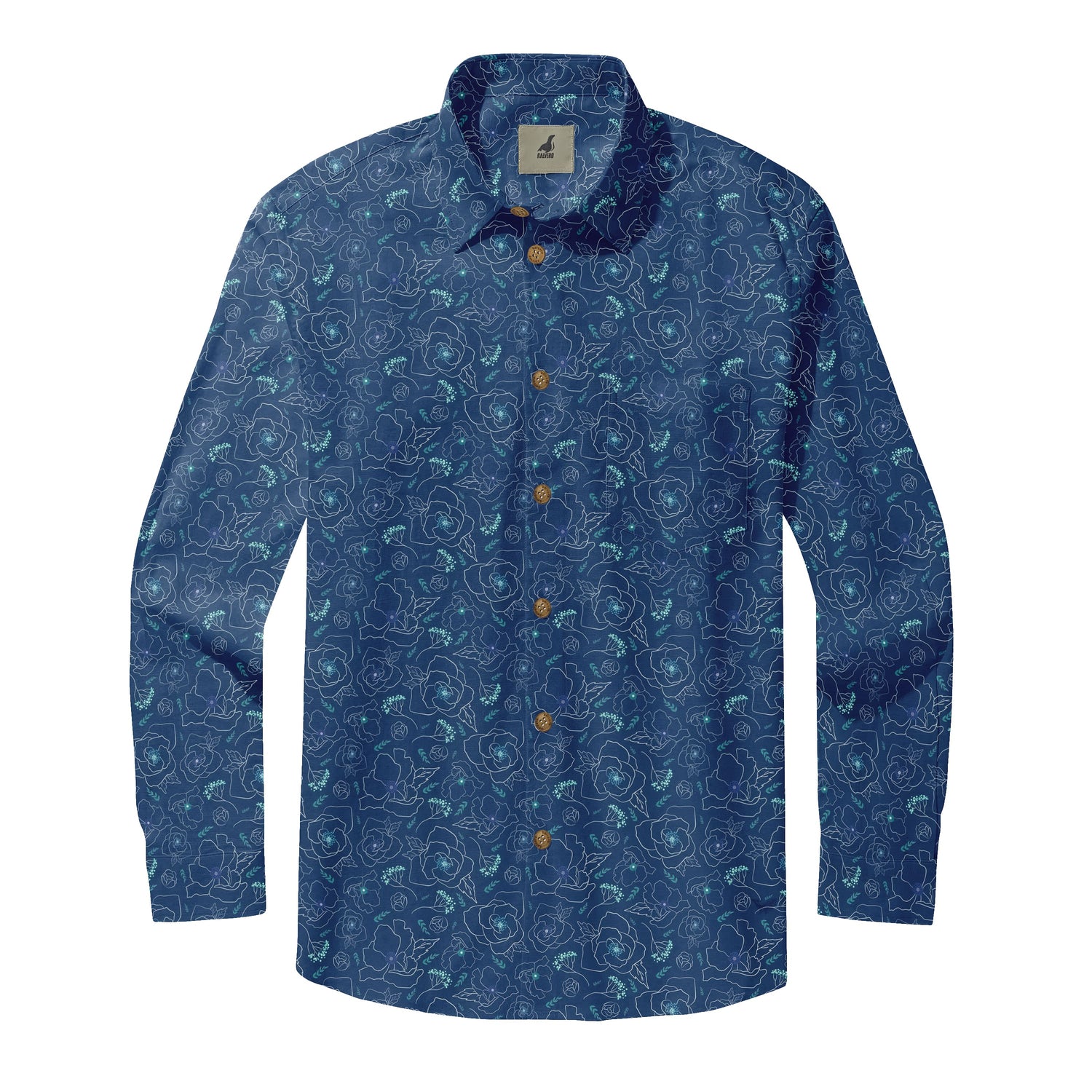 Navy Line Flower Long Sleeve Shirts