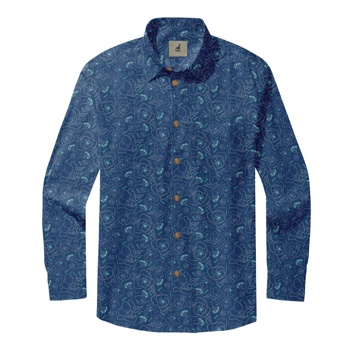 Navy Line Flower Long Sleeve Shirts