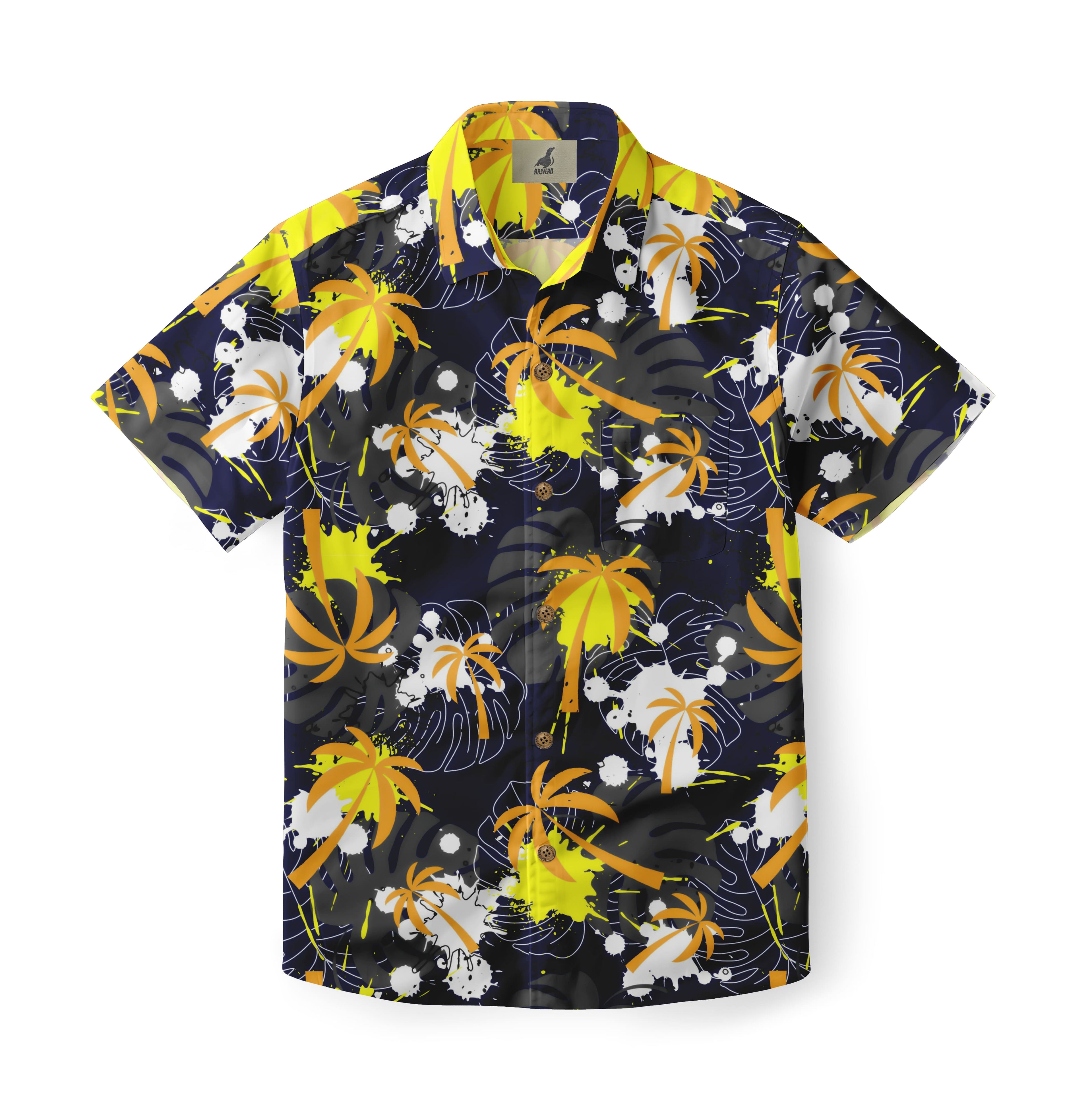 Navy Tropical Palm Hawaiian Shirt