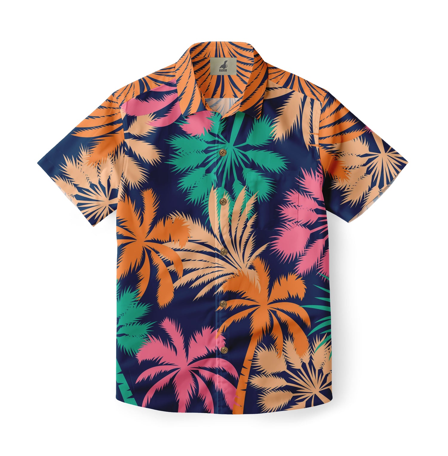 Navy Tropical Palm Hawaiian Shirt