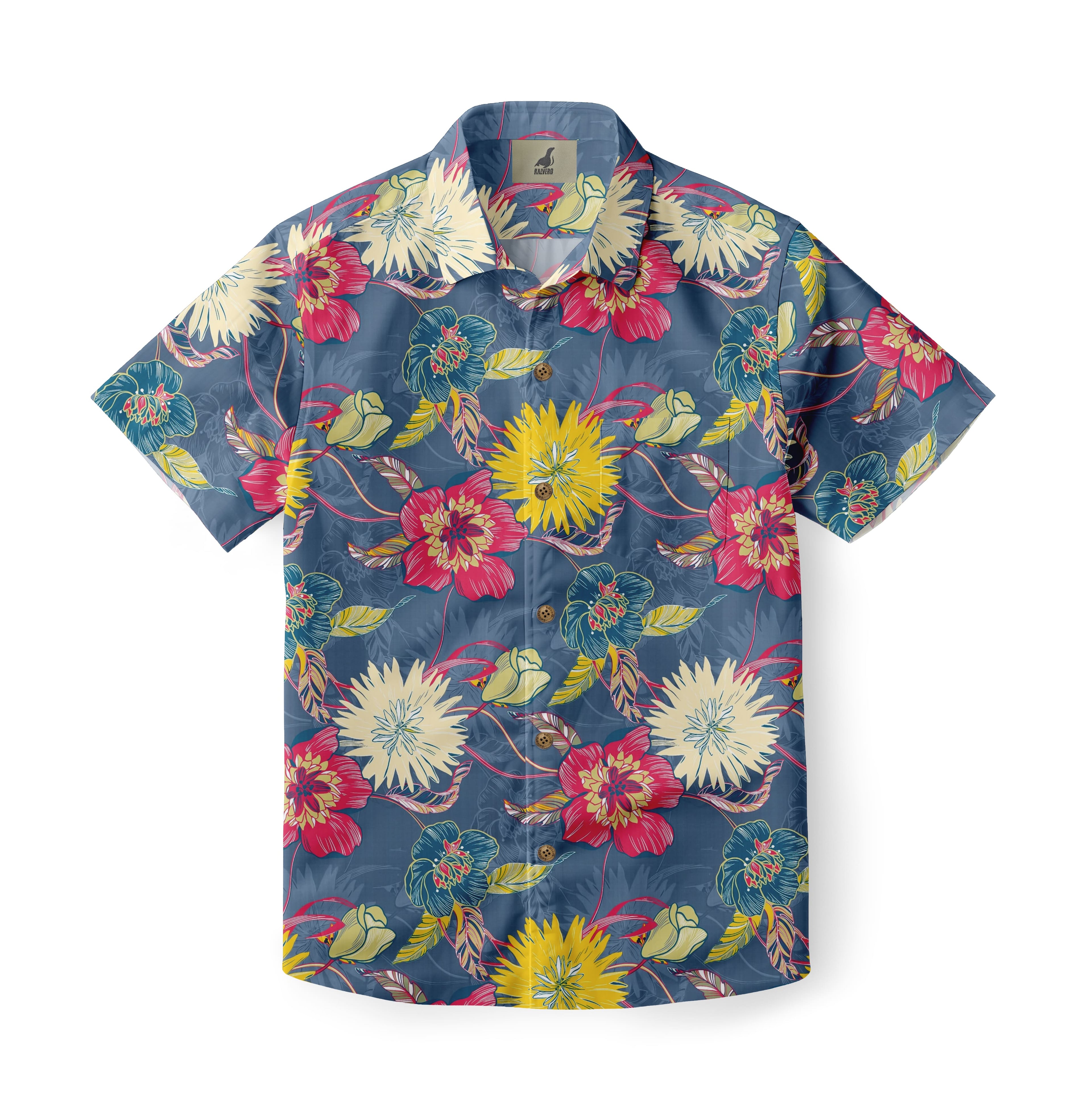 Blue Tropical Floral Hawaiian Shirt