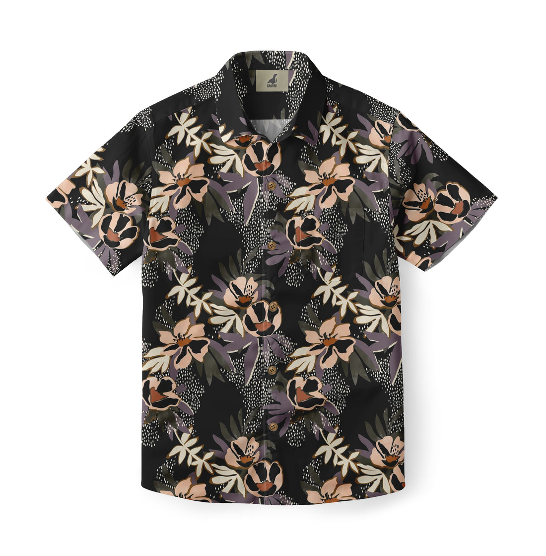 Black Tropical Floral Hawaiian Shirt