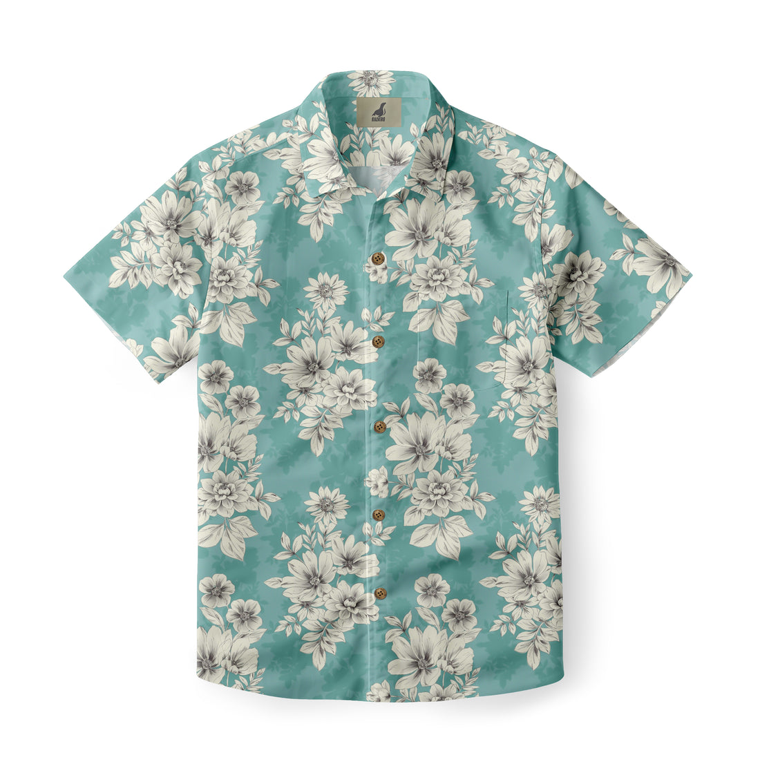 Teal Tropical Floral Hawaiian Shirt