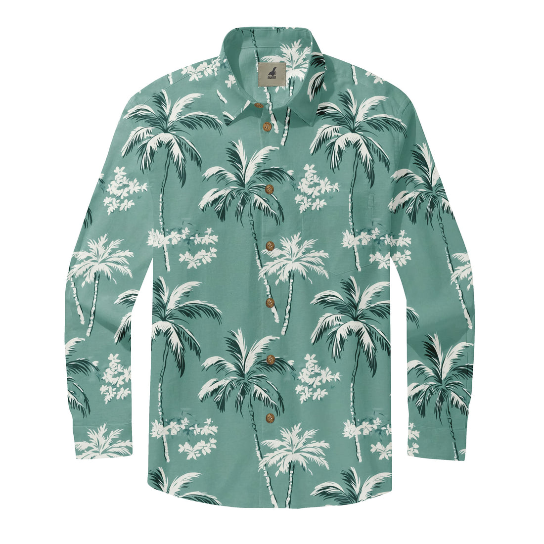 Teal Palm Tree Long Sleeve Hawaiian Shirt