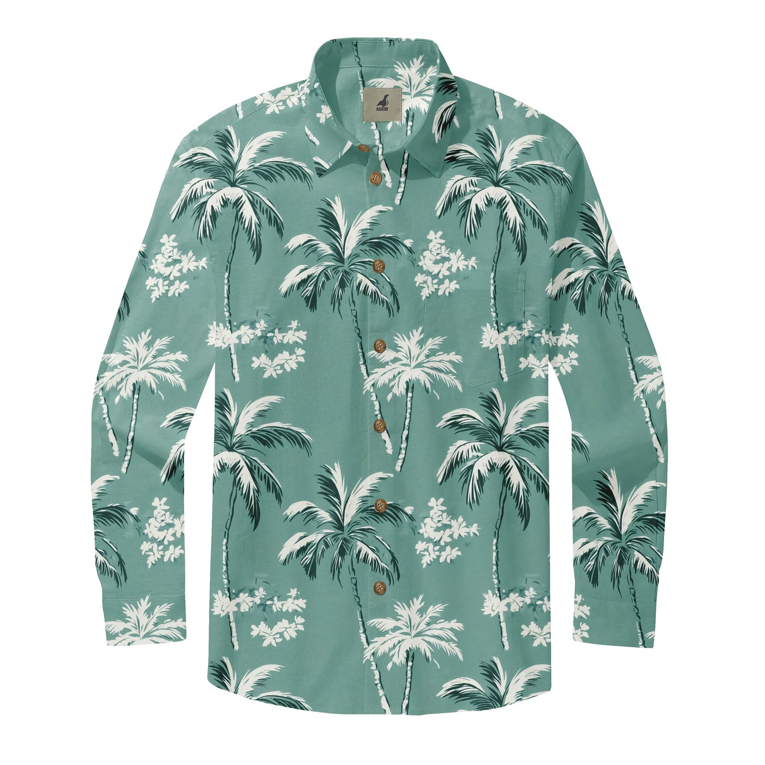 Teal Palm Tree Long Sleeve Hawaiian Shirt