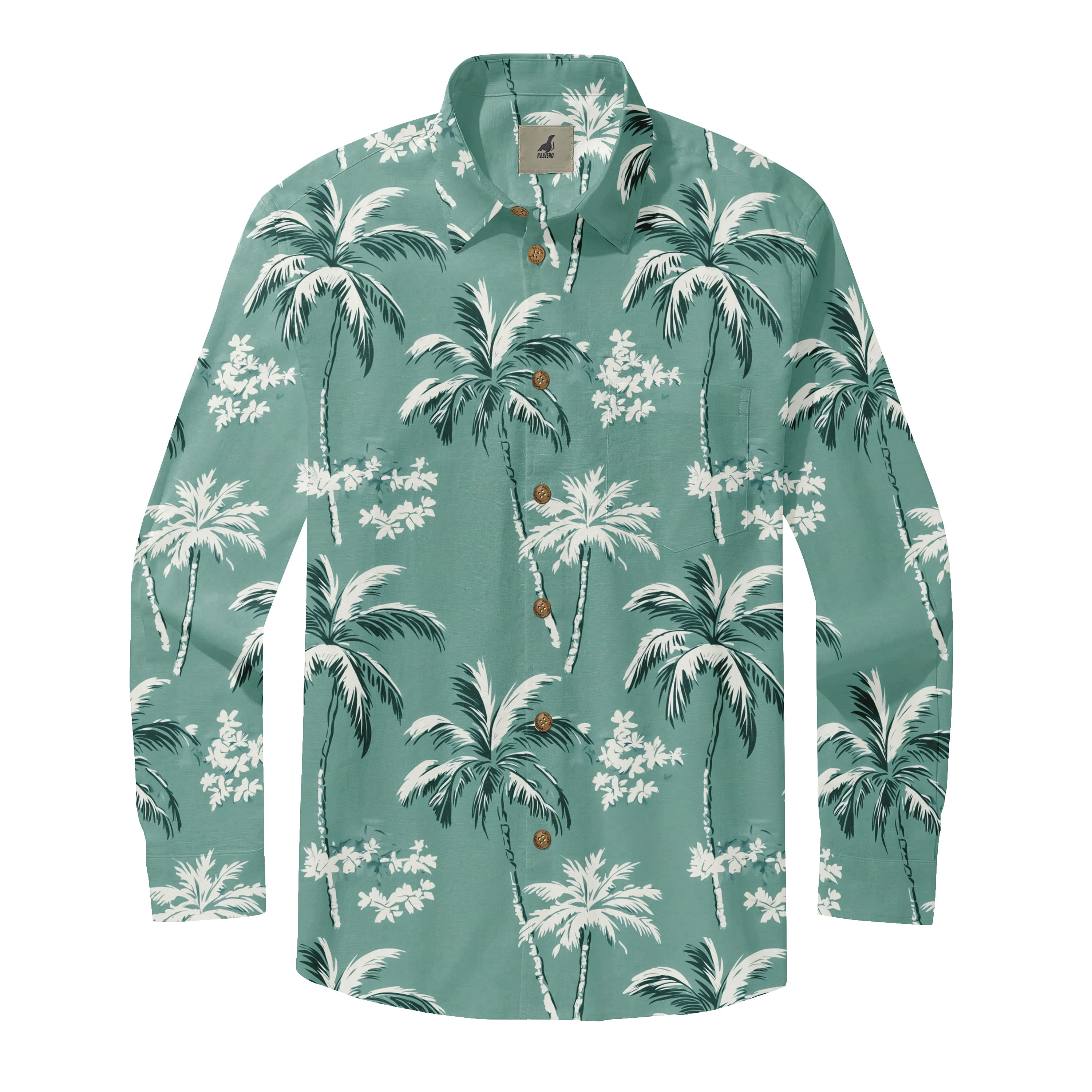 Teal Palm Tree Long Sleeve Hawaiian Shirt