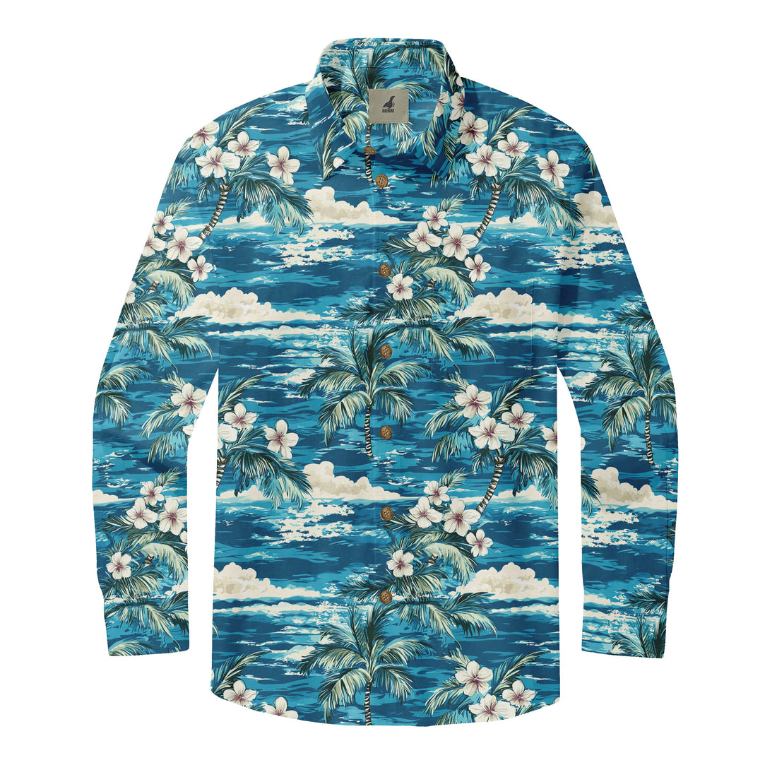Blue Tropical Ocean Palm Tree Long Sleeve Hawaiian Shirt