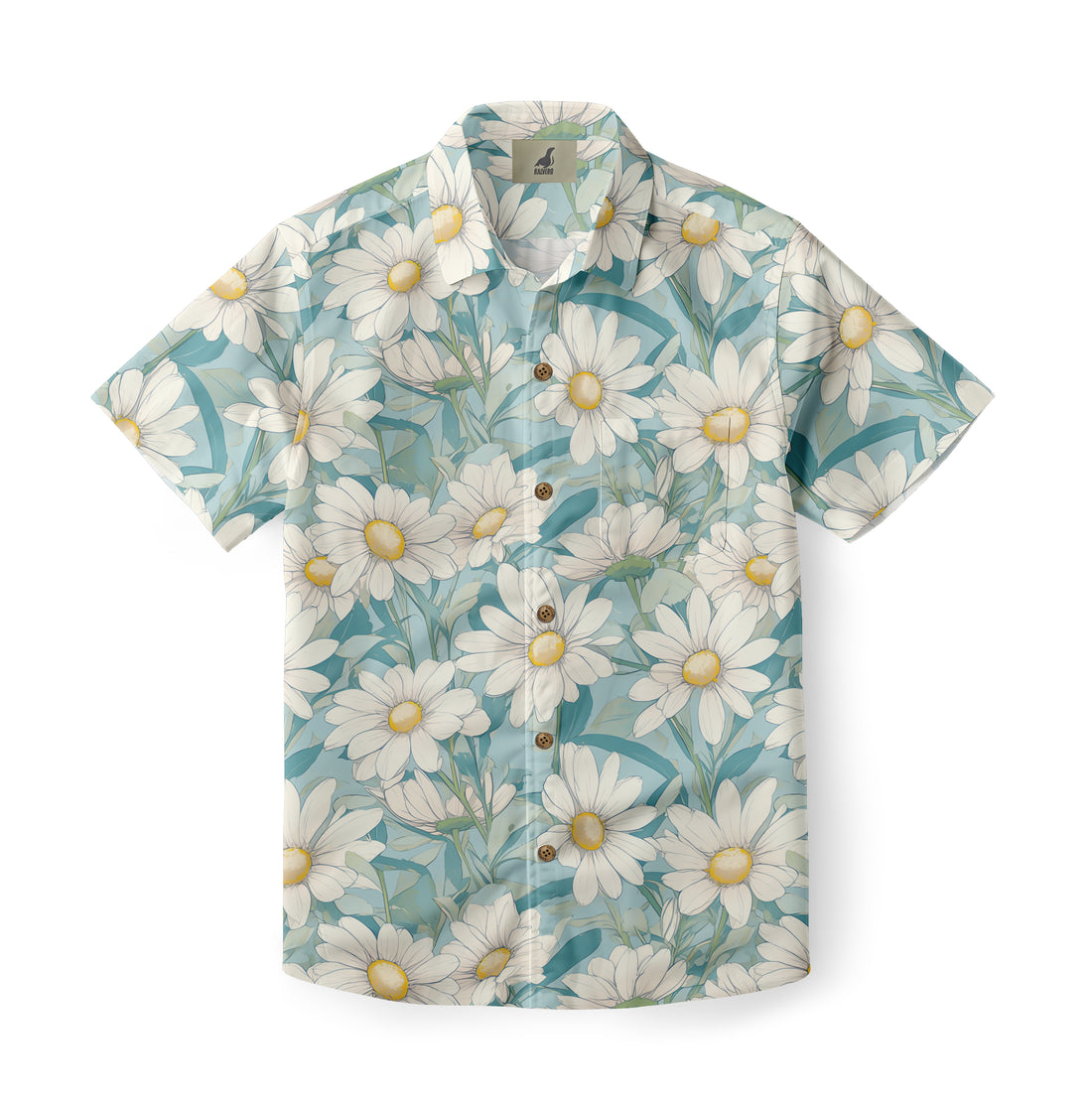 Light Blue White Daisy Hawaiian Shirt