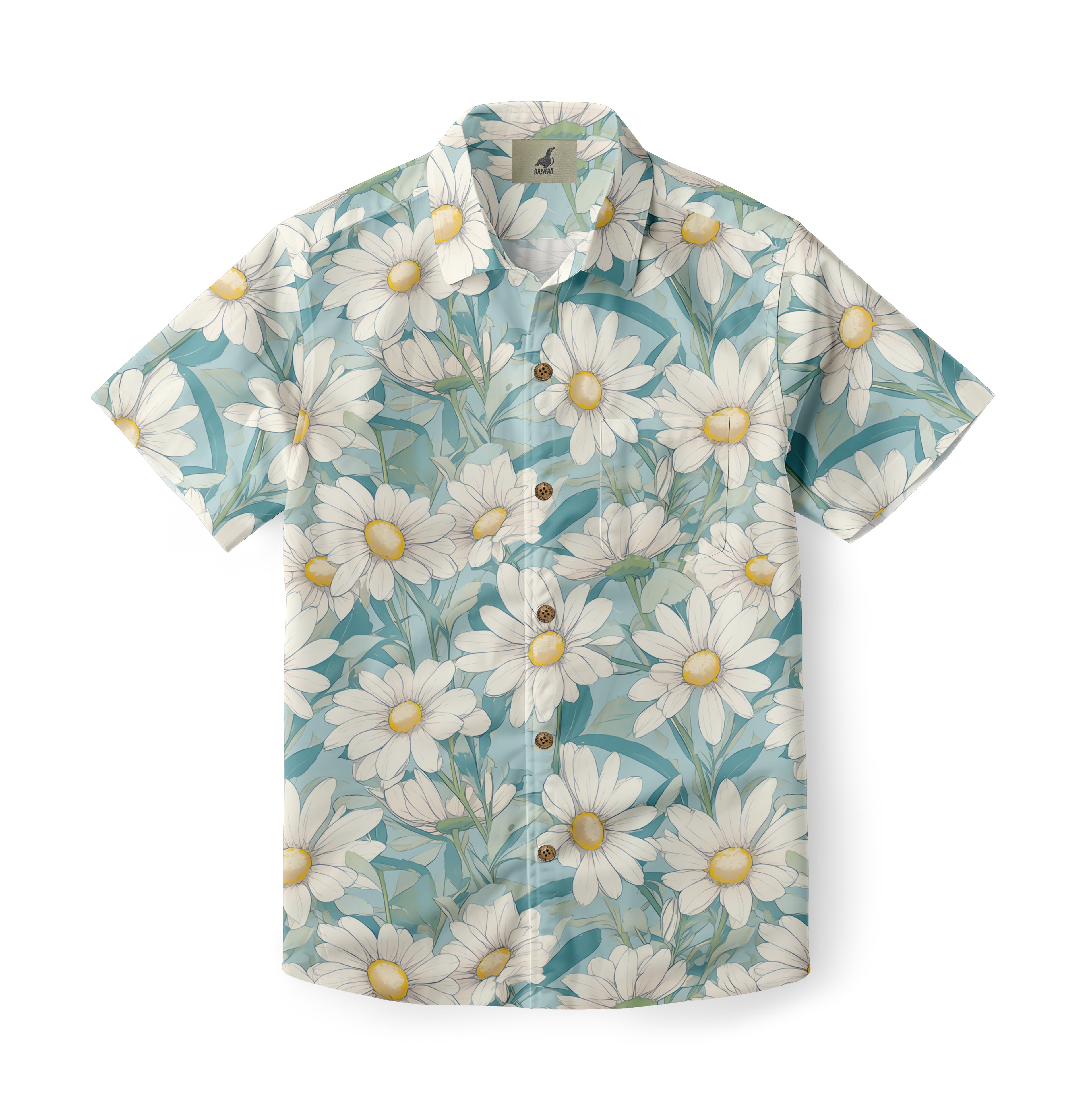 Light Blue White Daisy Hawaiian Shirt