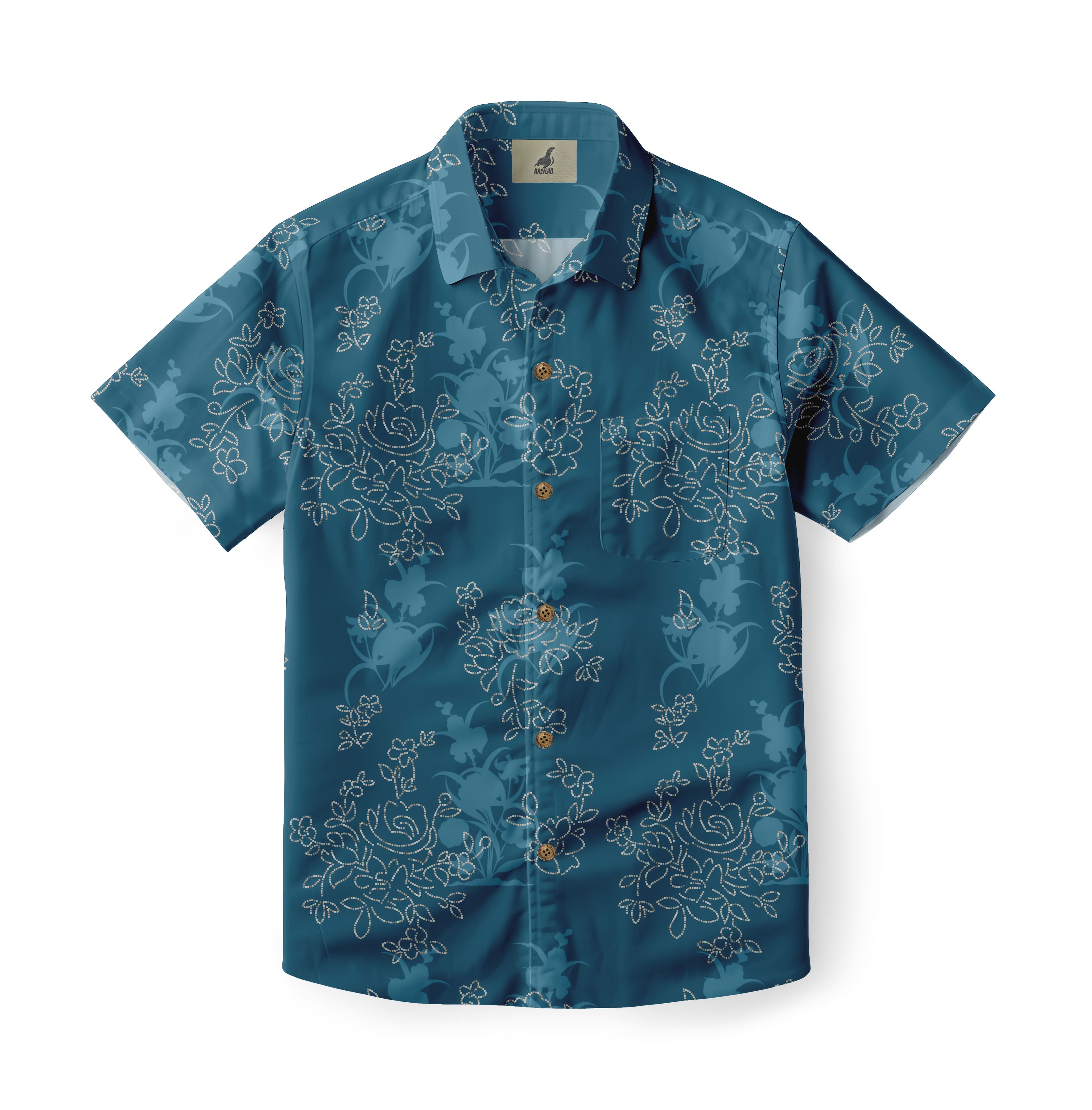 Teal Tropical Floral Hawaiian Shirt
