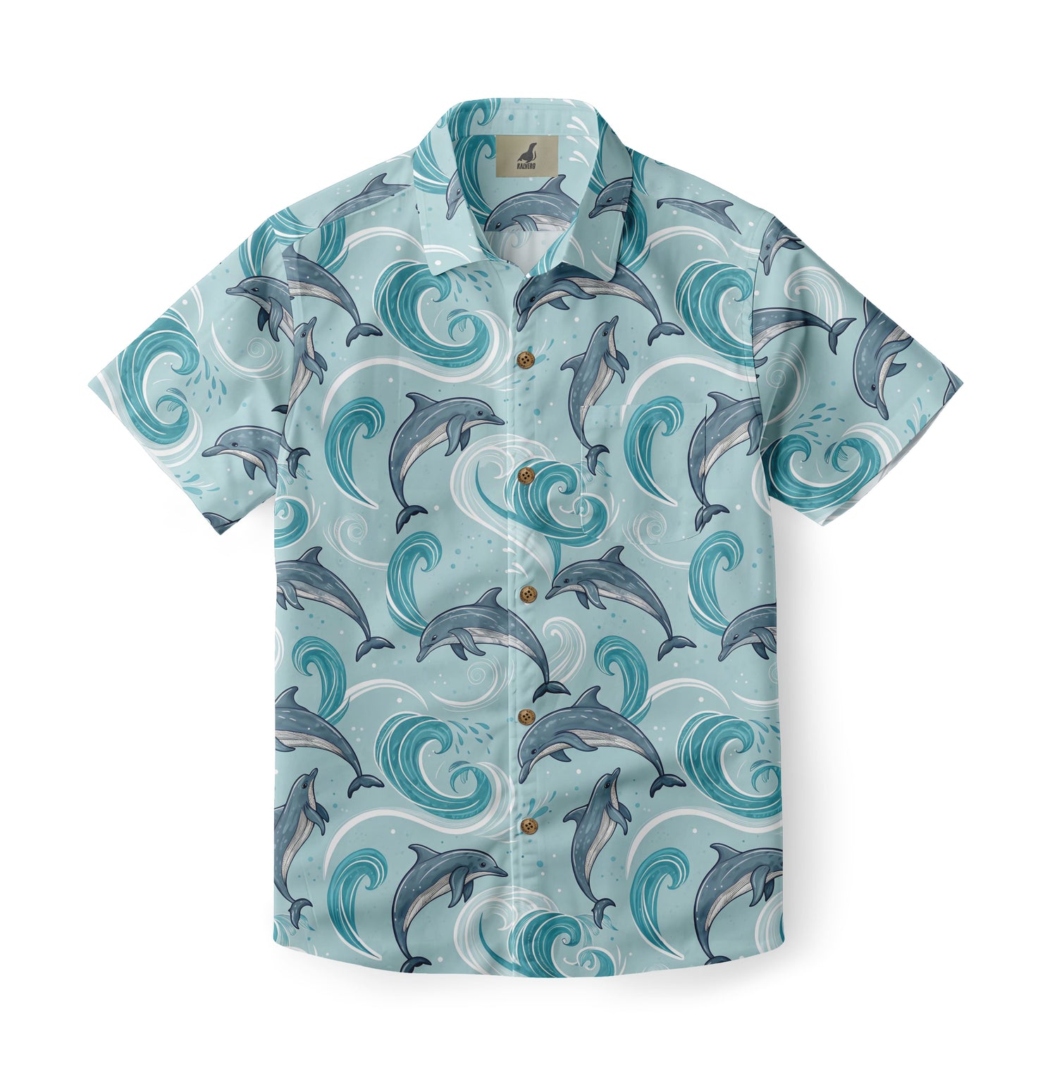 Light Blue Dolphin and Waves Hawaiian Shirt