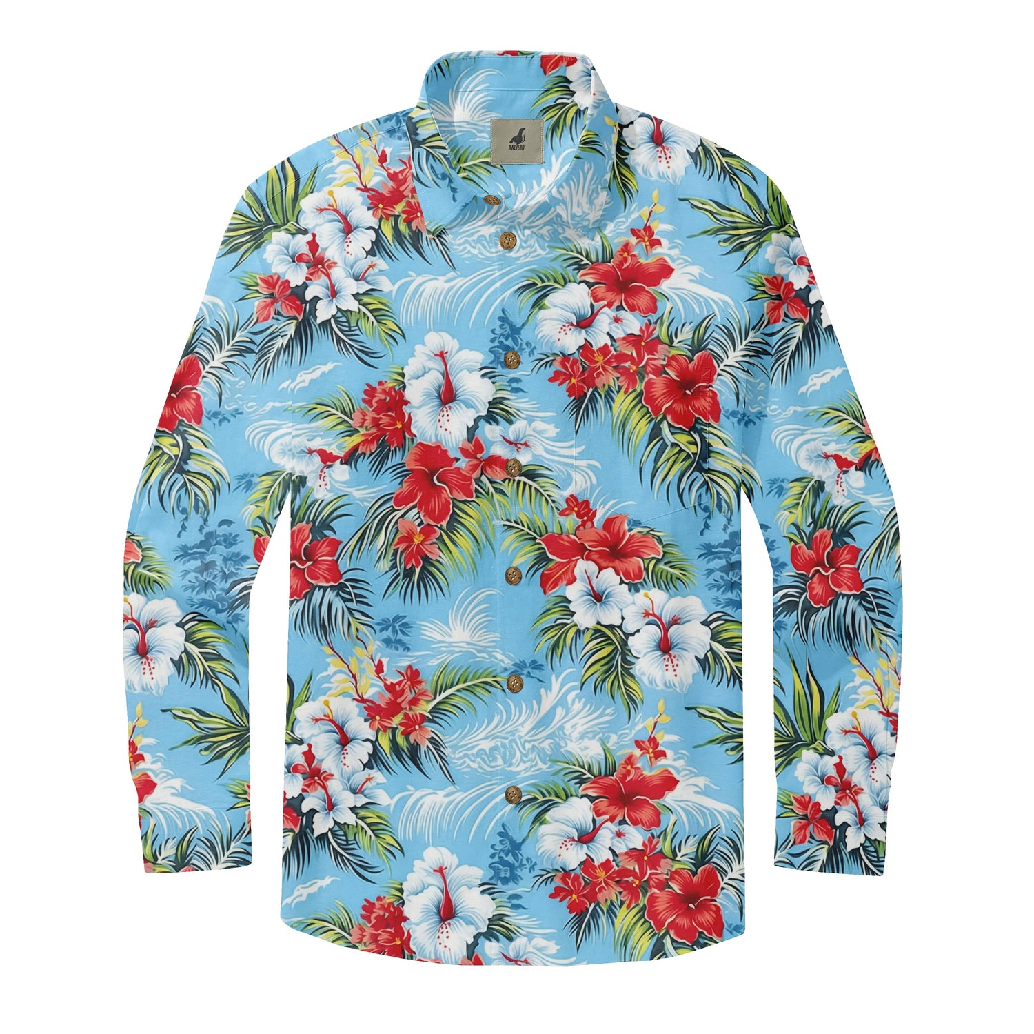 Light Blue Tropical Floral Long Sleeve Hawaiian Shirt