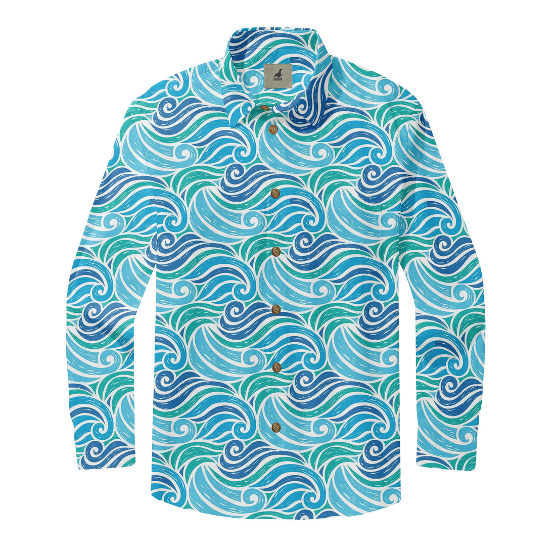 Blue Wave Swirls Long Sleeve Hawaiian Shirt