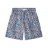 A classic paisley short with intricate floral details in blue, red, and green, dyed with natural indigo and madder root.