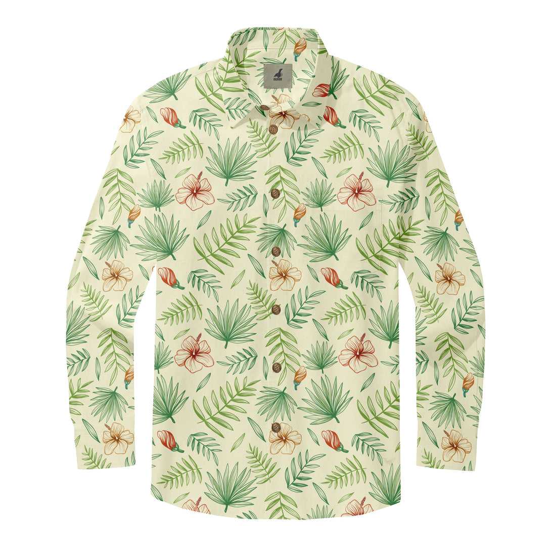 Light Beige Tropical Floral Long Sleeve Hawaiian Shirt