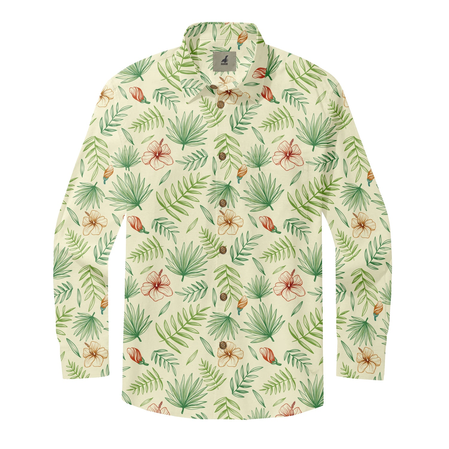 Light Beige Tropical Floral Long Sleeve Hawaiian Shirt
