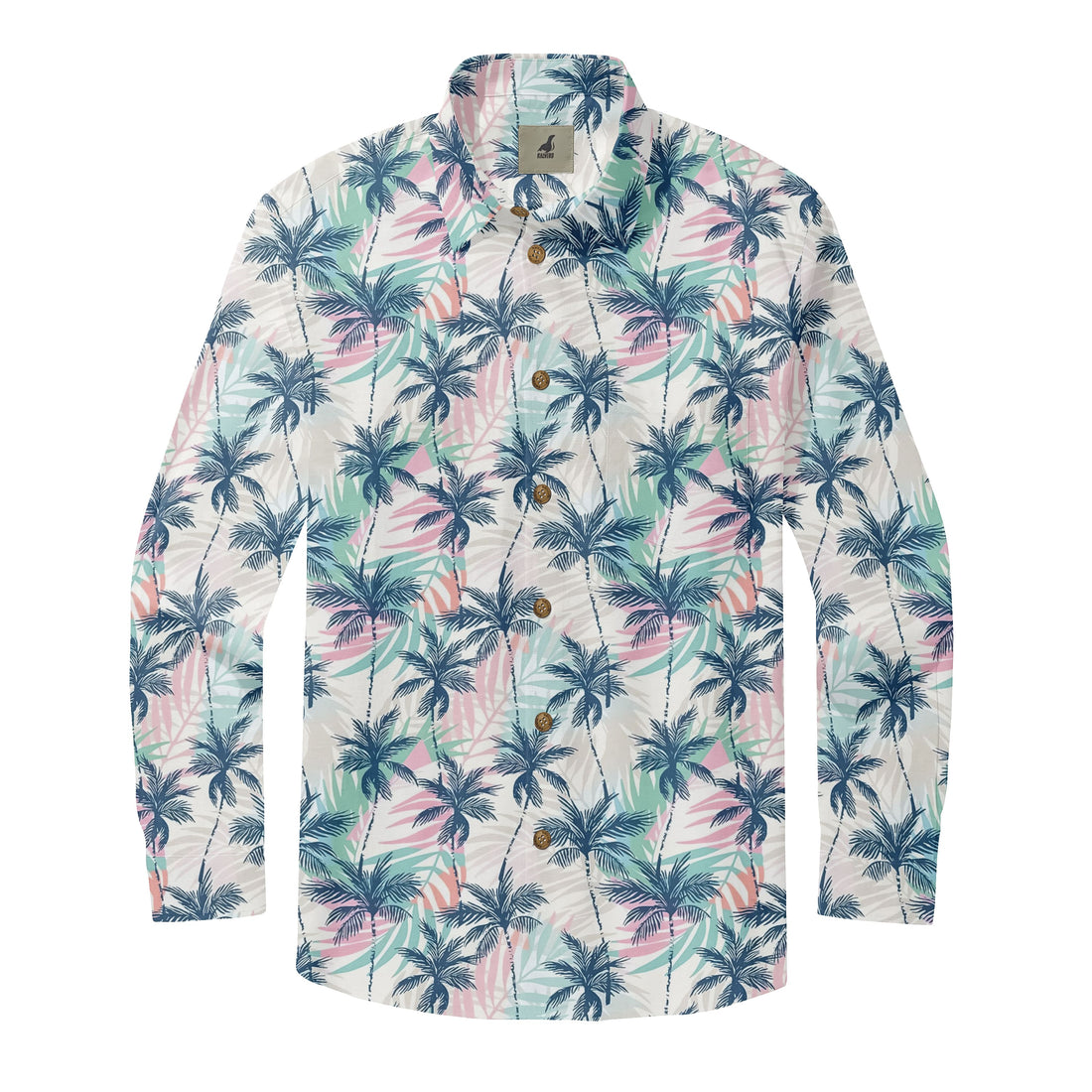 White Tropical Palm Trees Long Sleeve Hawaiian Shirt