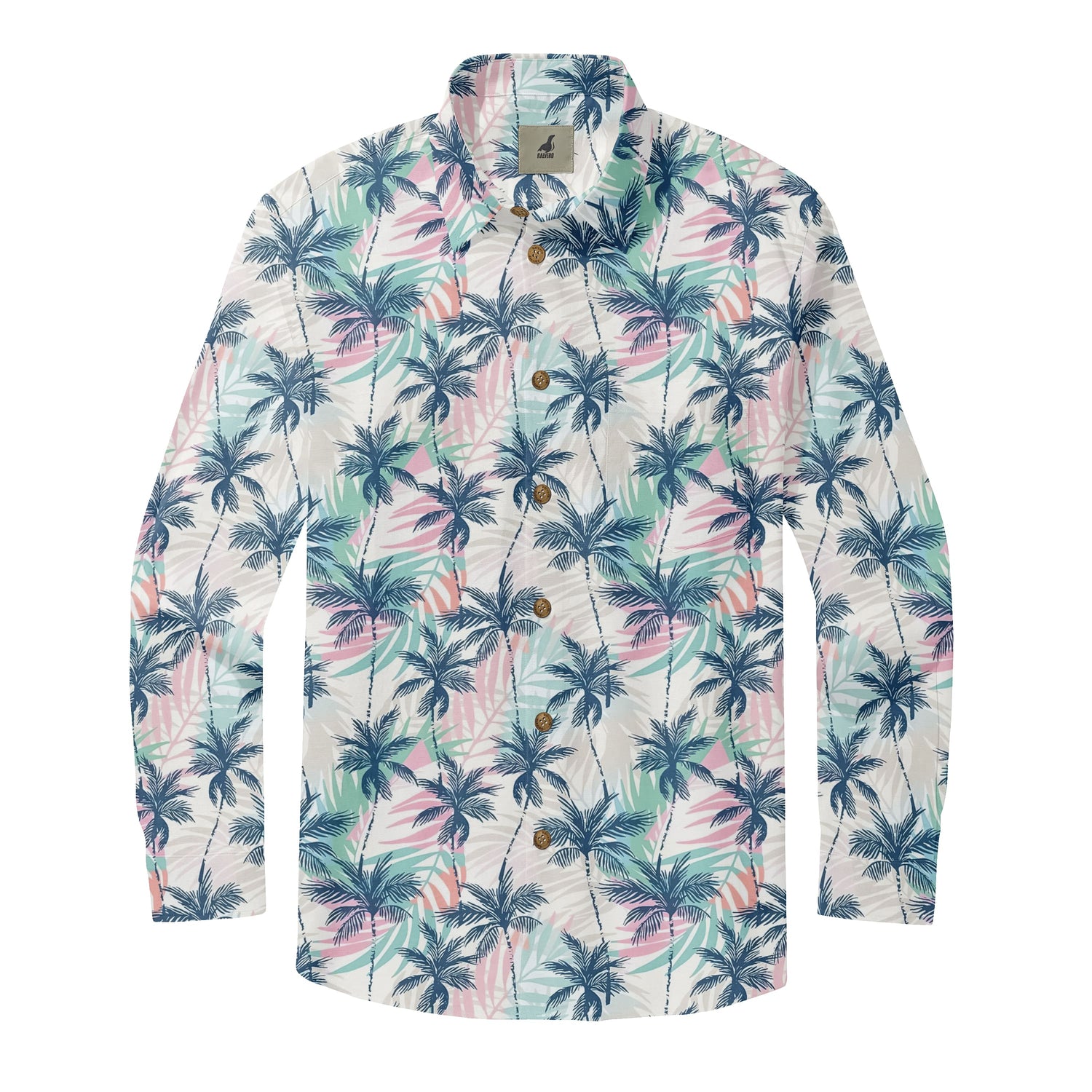 White Tropical Palm Trees Long Sleeve Hawaiian Shirt