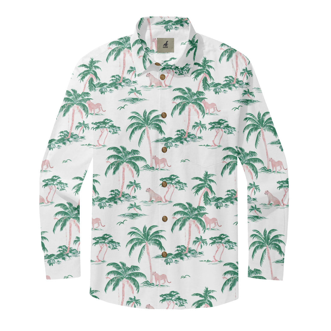White Tropical Palm Long Sleeve Hawaiian Shirt