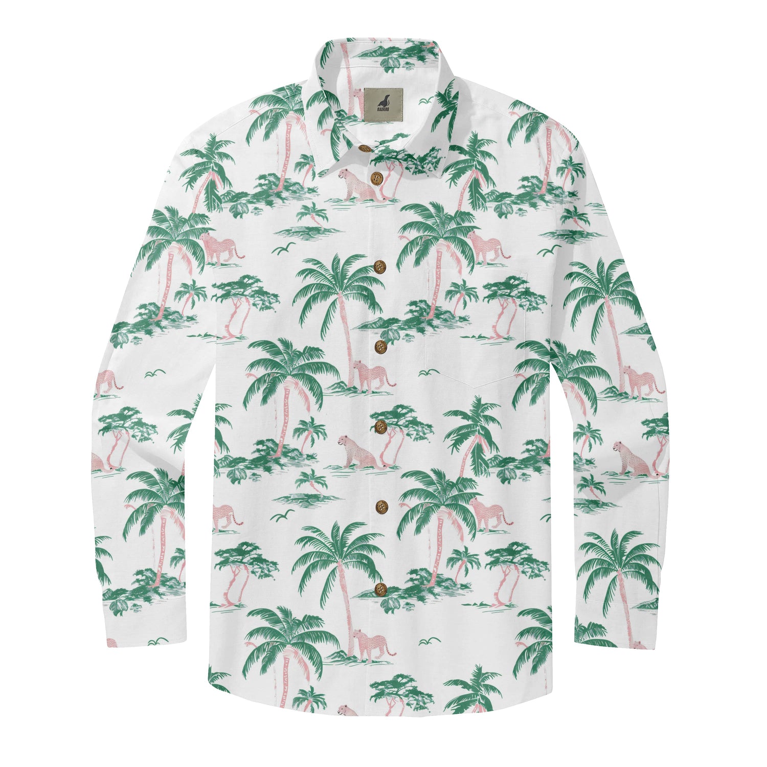 White Tropical Palm Long Sleeve Hawaiian Shirt