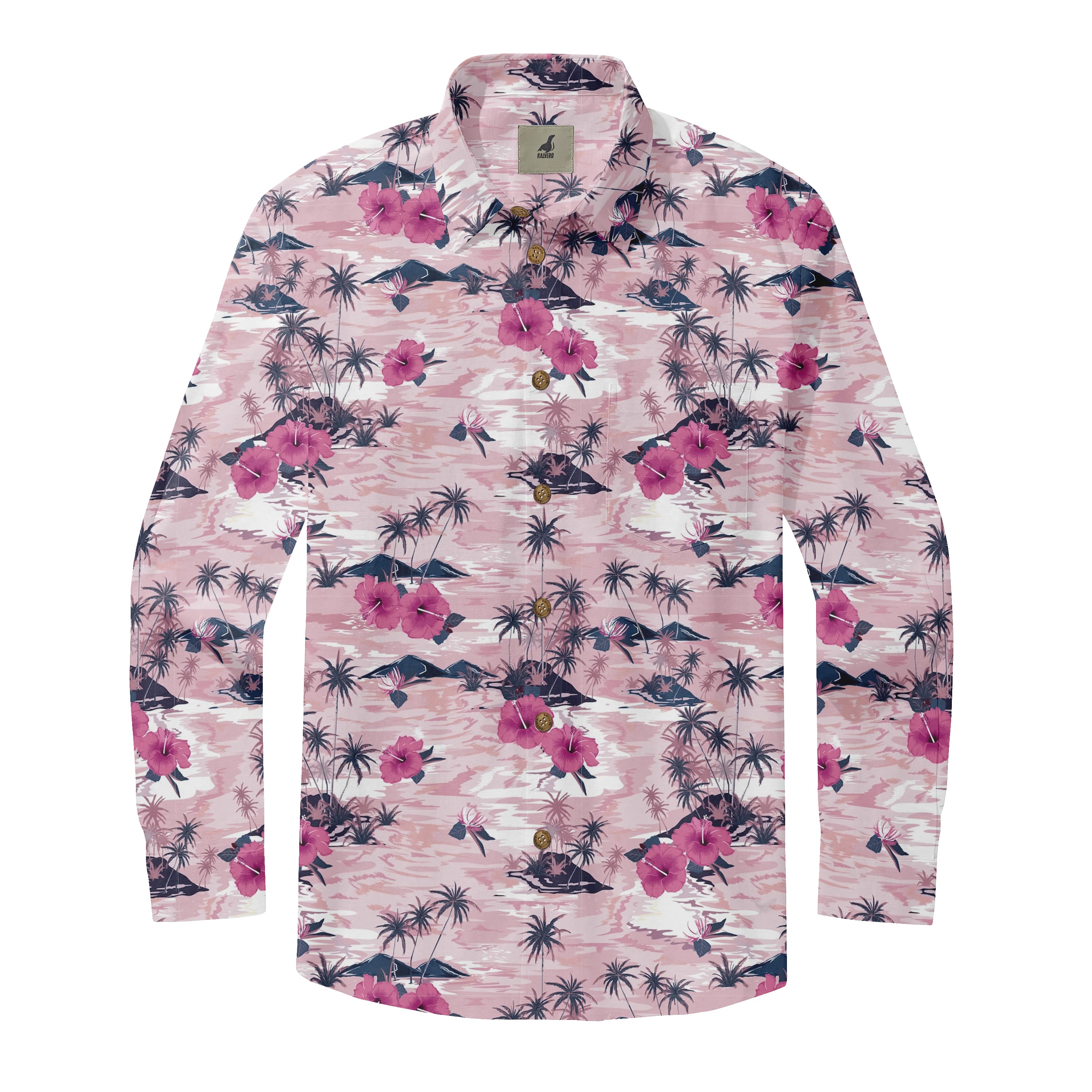 Pink Tropical Floral Long Sleeve Hawaiian Shirt