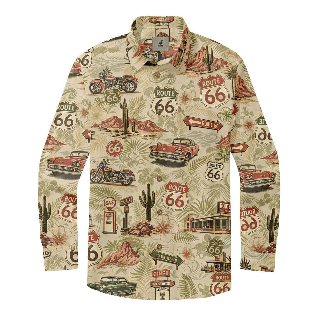 Route 66 Green Vintage Desert Long Sleeve Shirt
