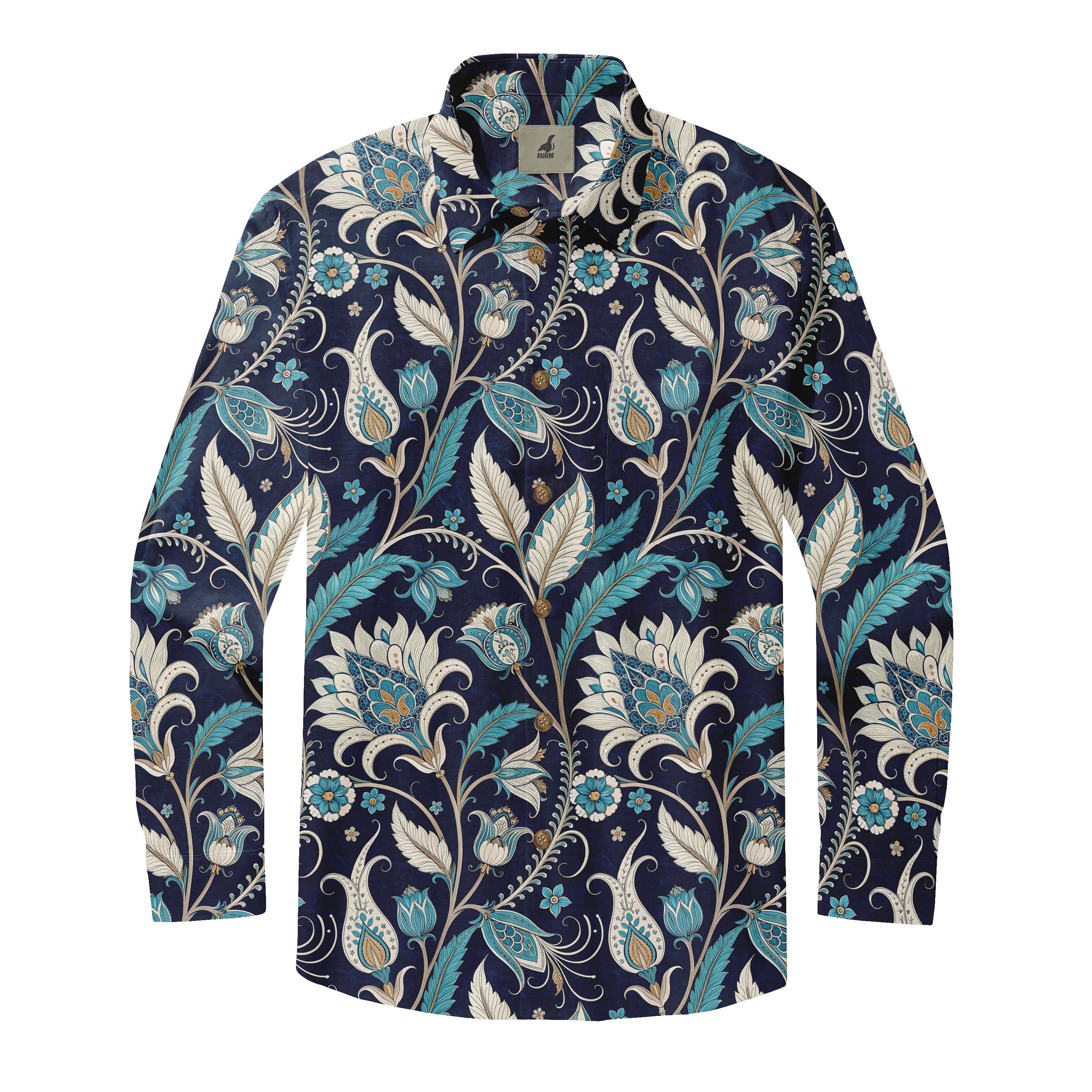 Royal Azure Bloom Long Sleeve Shirts