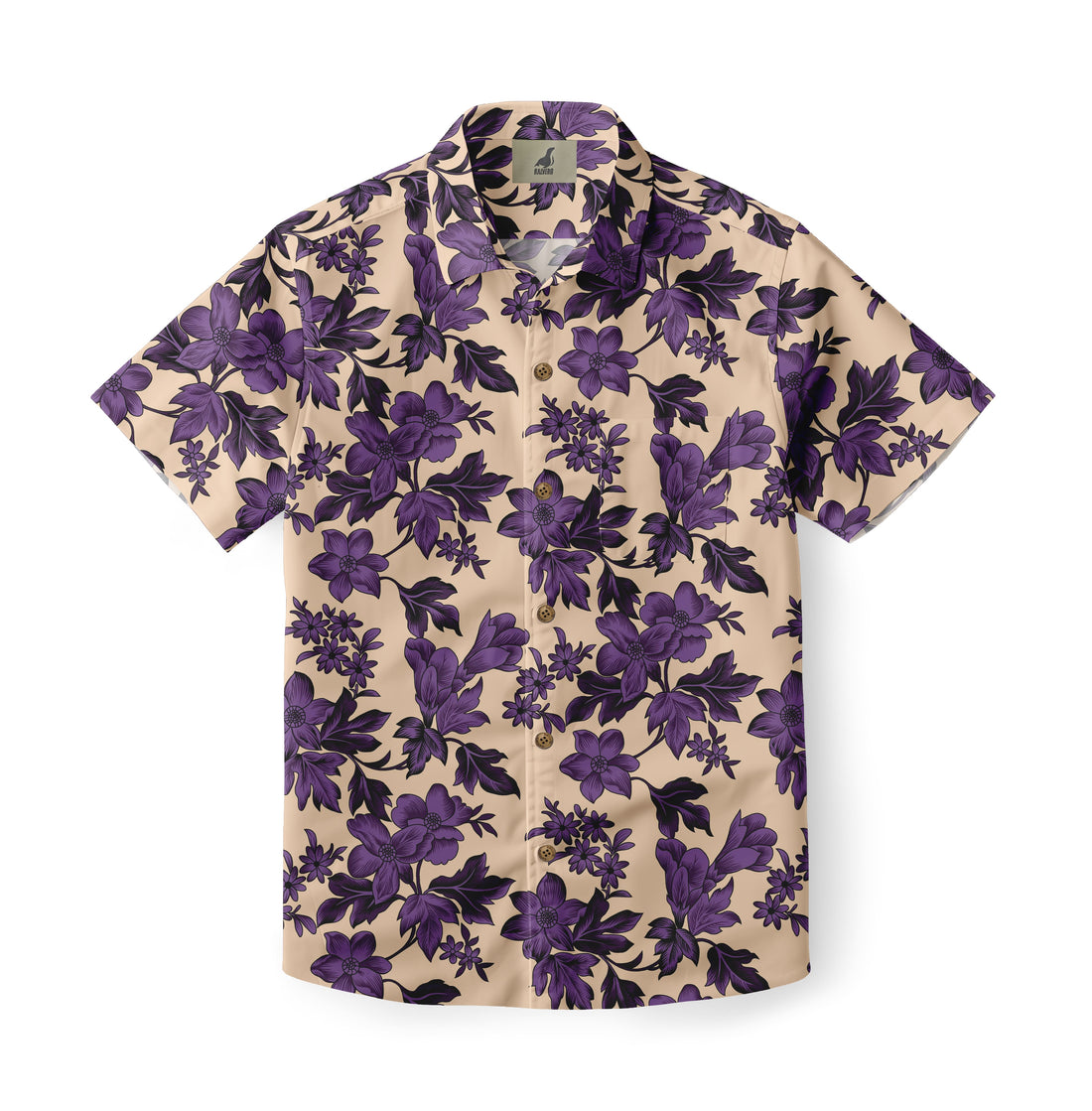 Beige Purple Tropical Floral Hawaiian Shirt