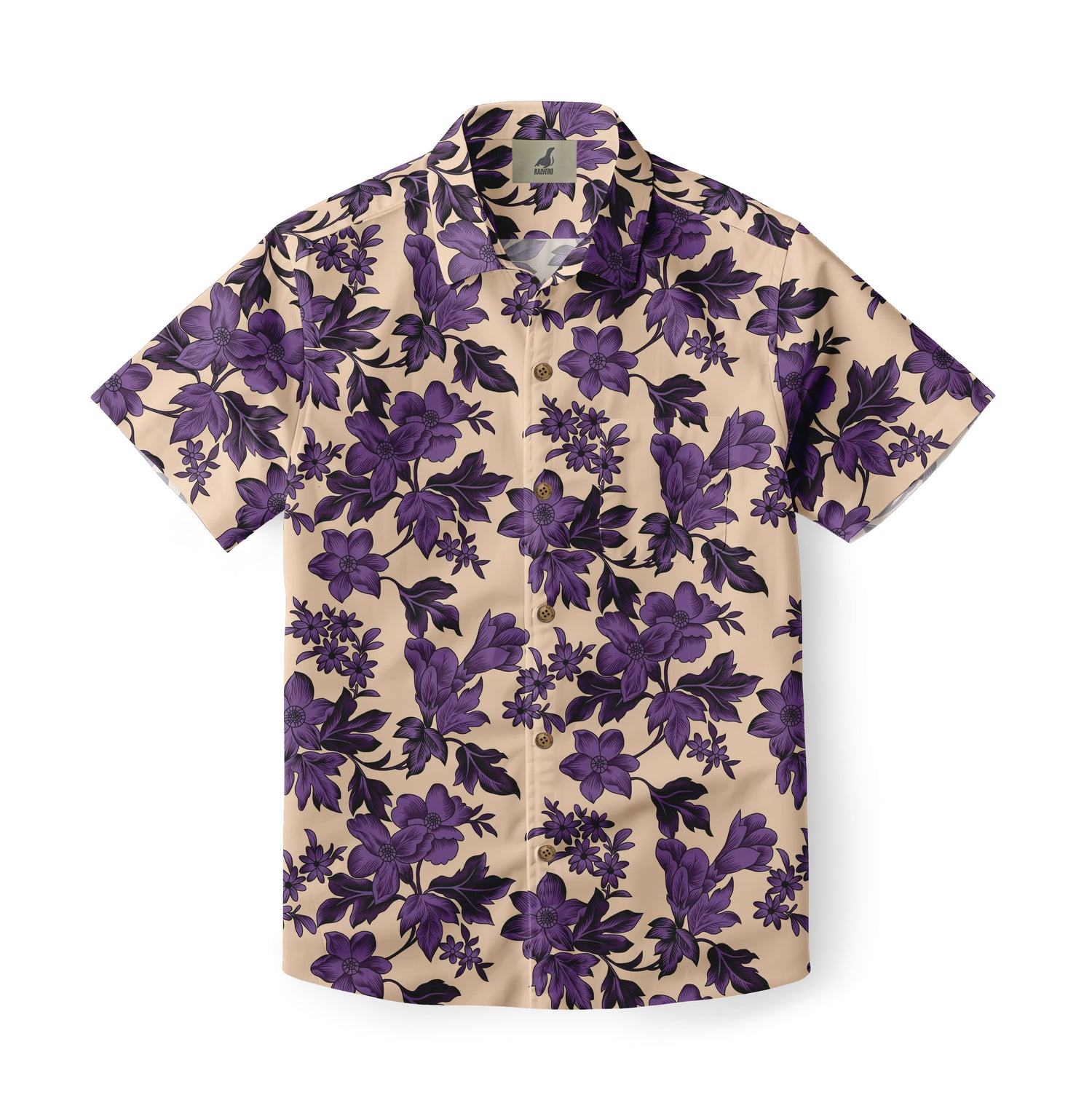 Beige Purple Tropical Floral Hawaiian Shirt