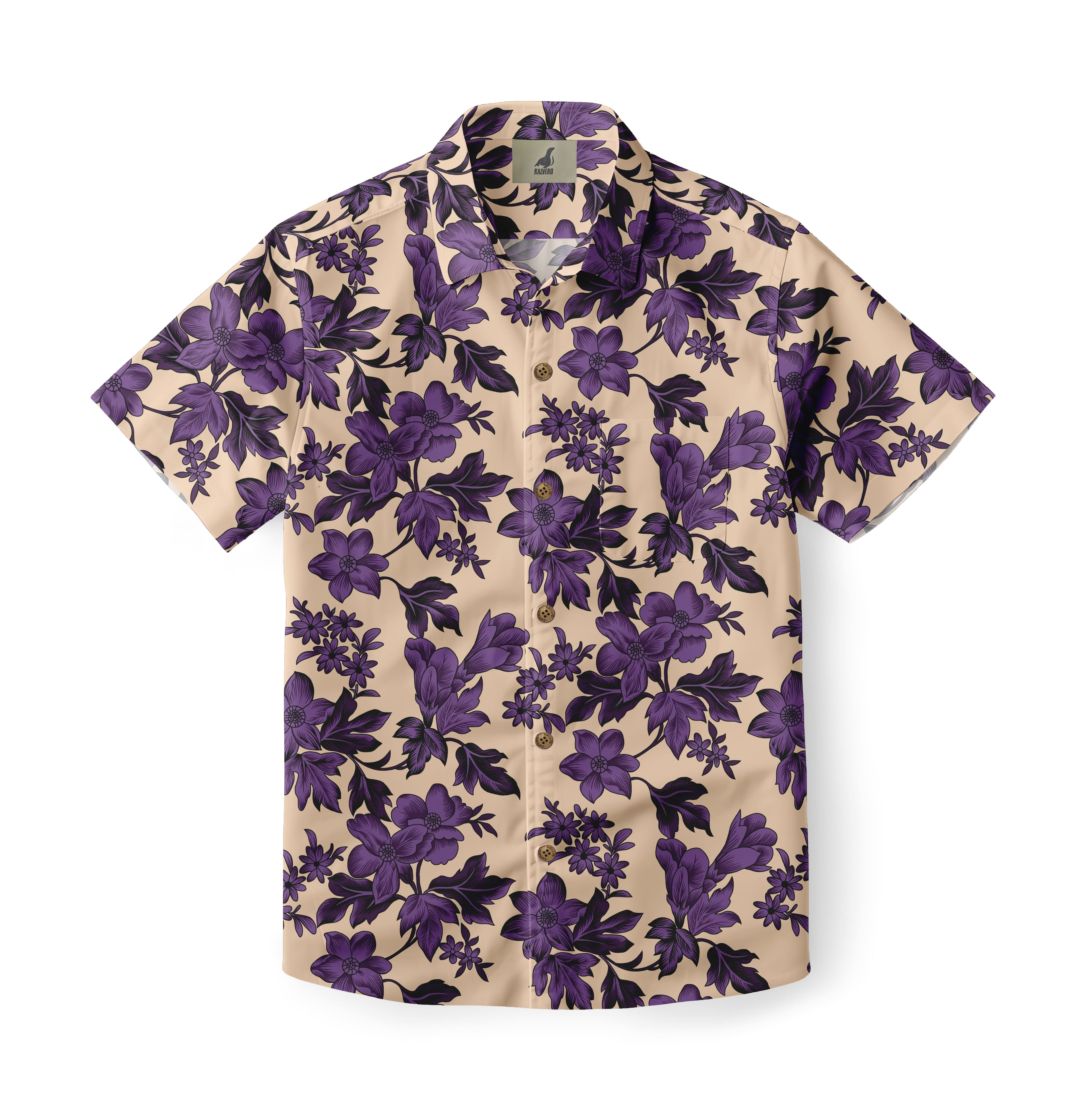 Beige Purple Tropical Floral Hawaiian Shirt