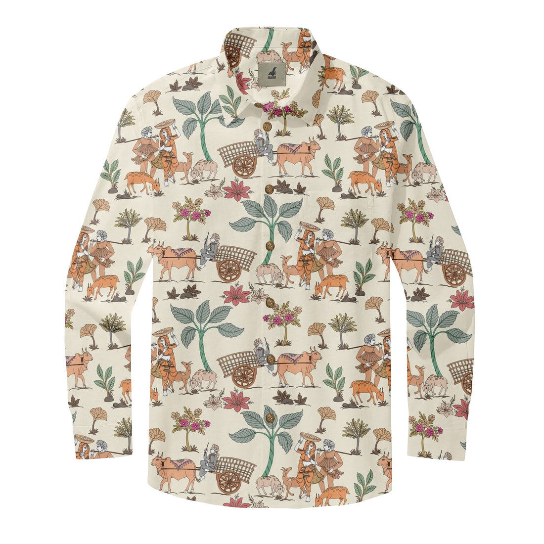 Cream Krishna Pastoral Long Sleeve Hawaiian Shirt