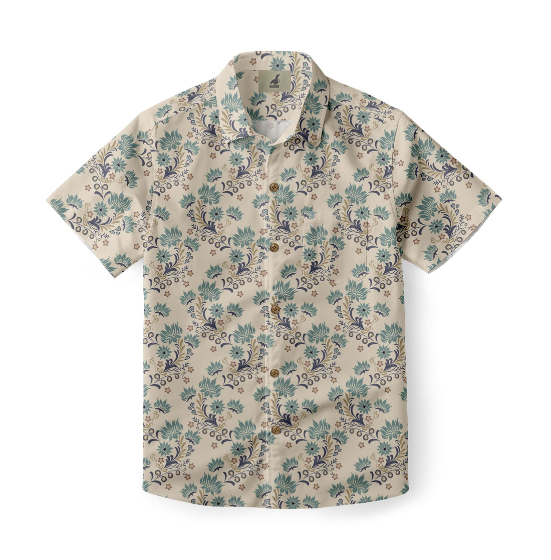 Beige Tropical Floral Hawaiian Shirt