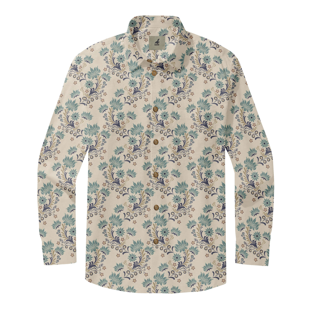 Beige Tropical Floral Long Sleeve Hawaiian Shirt