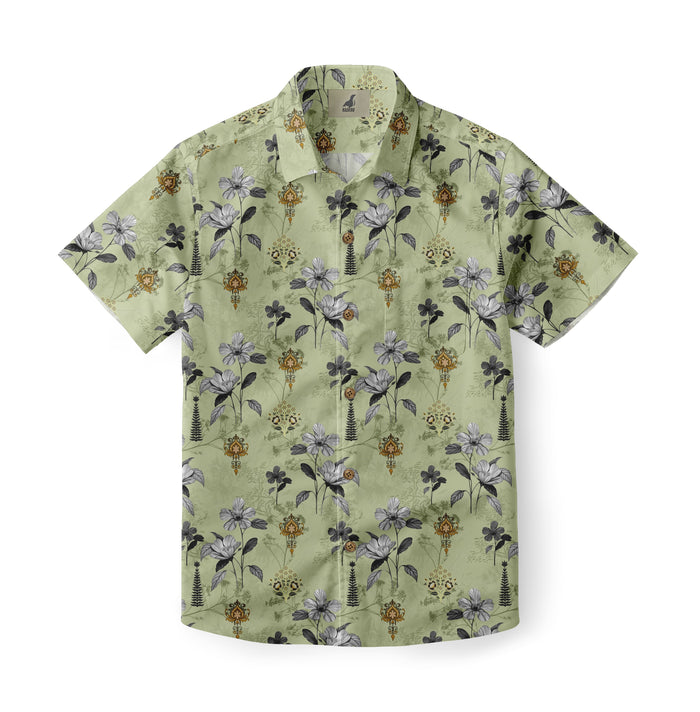 Light Green Vintage Floral Hawaiian Shirt