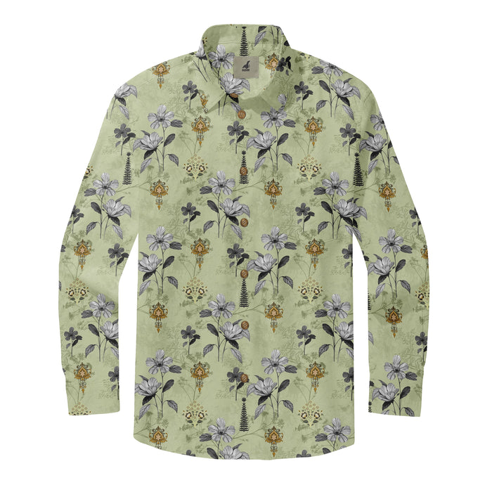 Light Green Vintage Floral Long Sleeve Hawaiian Shirt