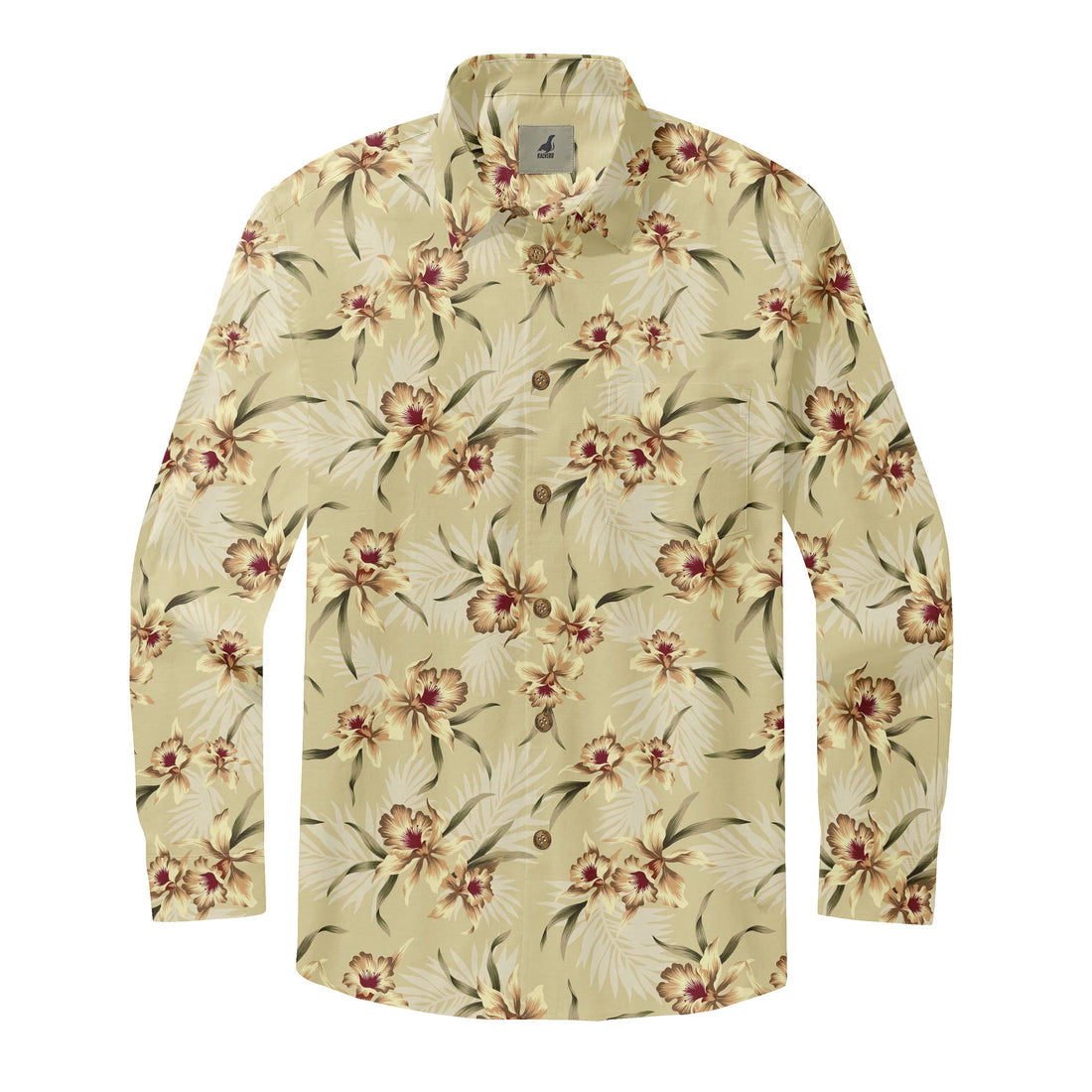 Light Yellow Tropical Floral Long Sleeve Hawaiian Shirt