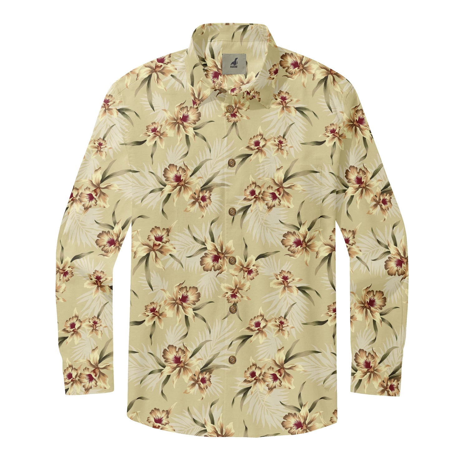 Light Yellow Tropical Floral Long Sleeve Hawaiian Shirt