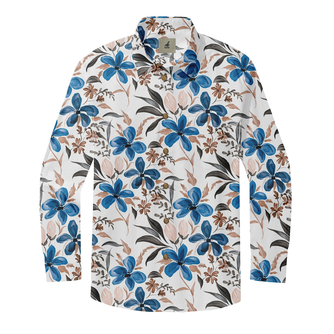 White Tropical Floral Long Sleeve Hawaiian Shirt