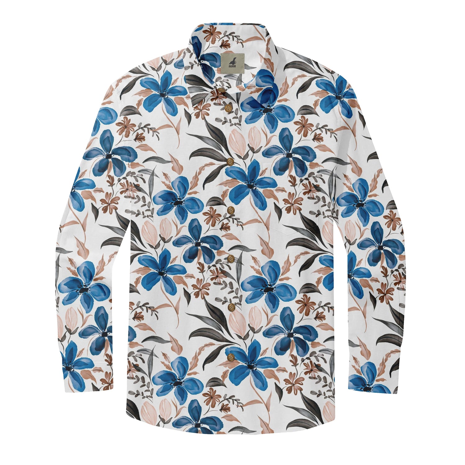 White Tropical Floral Long Sleeve Hawaiian Shirt