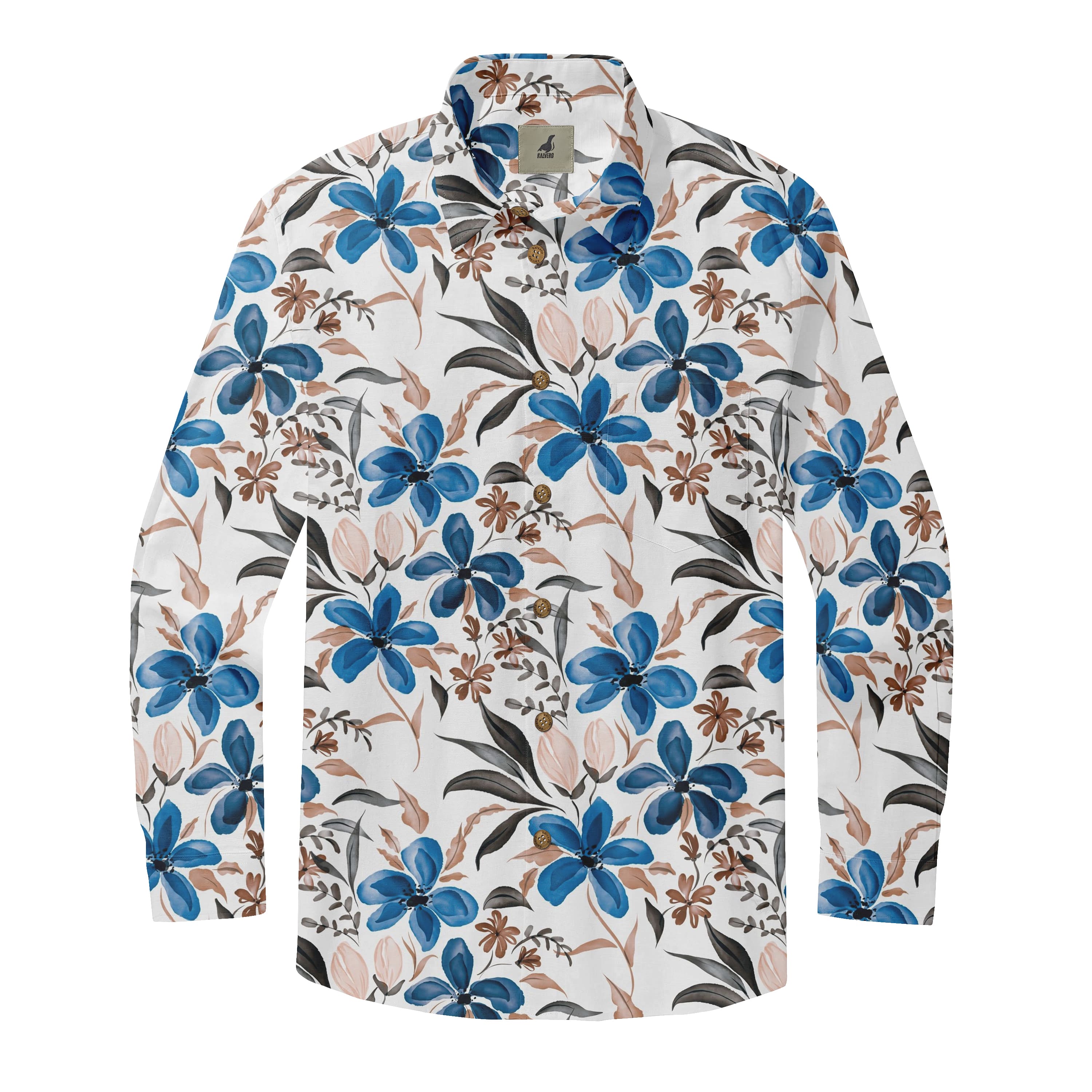 White Tropical Floral Long Sleeve Hawaiian Shirt