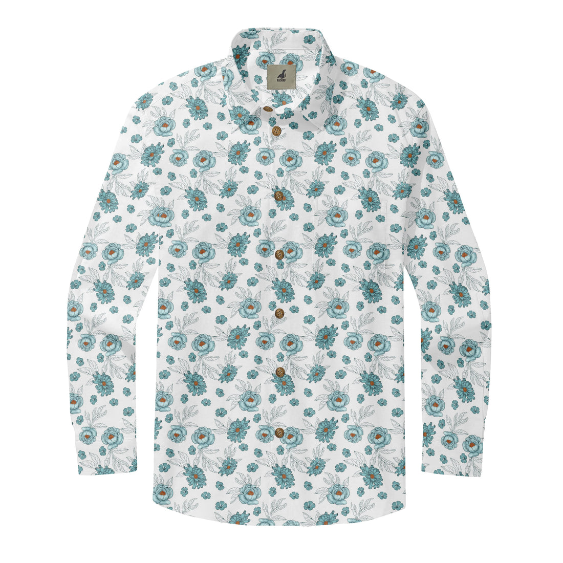 White Tropical Floral Long Sleeve Hawaiian Shirt